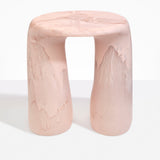 Dinosaur Designs Rock Tower Table in Rose Swirl — handcrafted marbled pink resin side table with oval top and chunky rounded legs