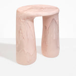 Dinosaur Designs Rock Tower Table in Rose Swirl — handcrafted marbled pink resin side table with oval top and chunky rounded legs