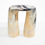 Dinosaur Designs Rock Tower Table in Sandy Pearl — handcrafted marbled beige, grey and pearlescent side table with oval top and two chunky rounded legs