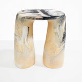Dinosaur Designs Rock Tower Table in Sandy Pearl — handcrafted marbled beige, grey and pearlescent side table with oval top and two chunky rounded legs