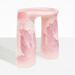 Dinosaur Designs Rock Tower Table in Shell Pink — handcrafted marbled pink resin side table with oval top and chunky rounded legs