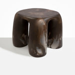Dinosaur Designs 4-Leg Rock Tower Table in Cocoa — handcrafted marbled brown and clear resin side table with square top and four chunky rounded legs