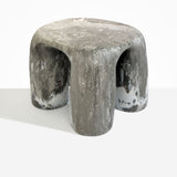 Dinosaur Designs 4-Leg Rock Tower Table in Granite — handcrafted marbled grey and white resin side table with square top and four chunky rounded legs..
