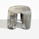Dinosaur Designs 4-Leg Rock Tower Table in Granite — handcrafted marbled grey and white resin side table with square top and four chunky rounded legs..