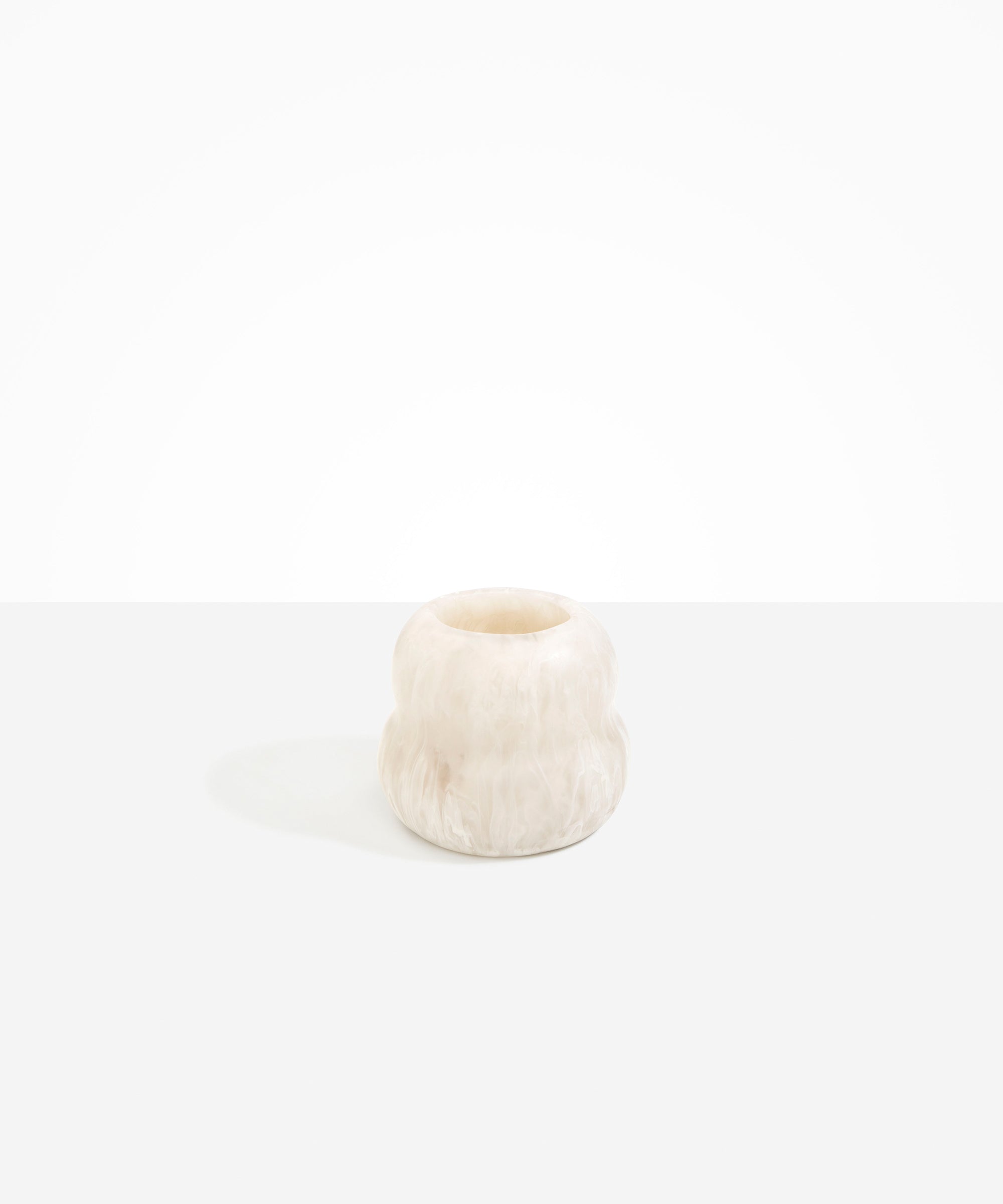 Dinosaur Designs Medium Beehive Vase in Chalk Swirl — handcrafted marbled off-white and clear resin vase with stacked bubble silhouette and wide opening..