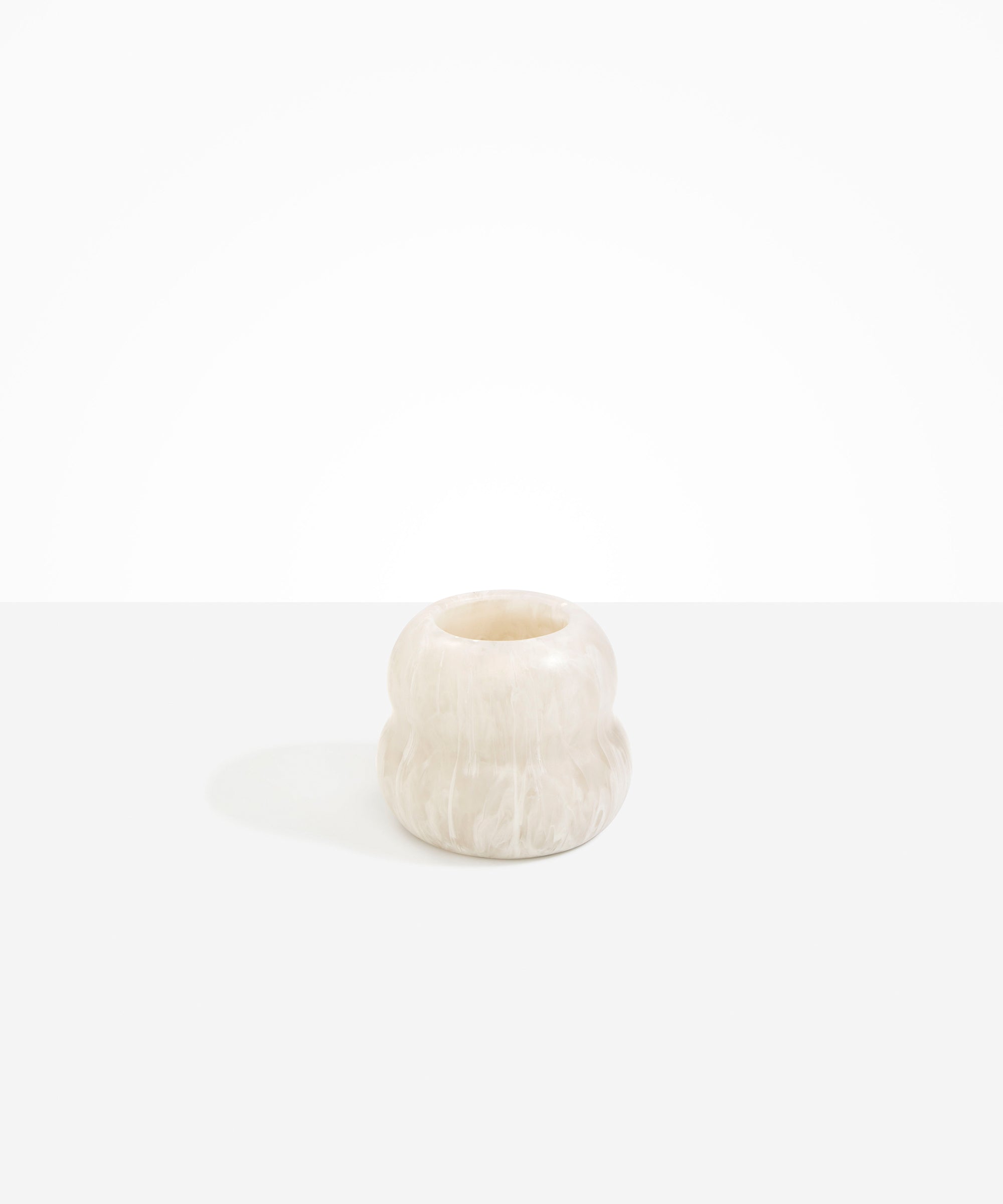 Dinosaur Designs Medium Beehive Vase in Chalk Swirl — handcrafted marbled off-white and clear resin vase with stacked bubble silhouette and wide opening..