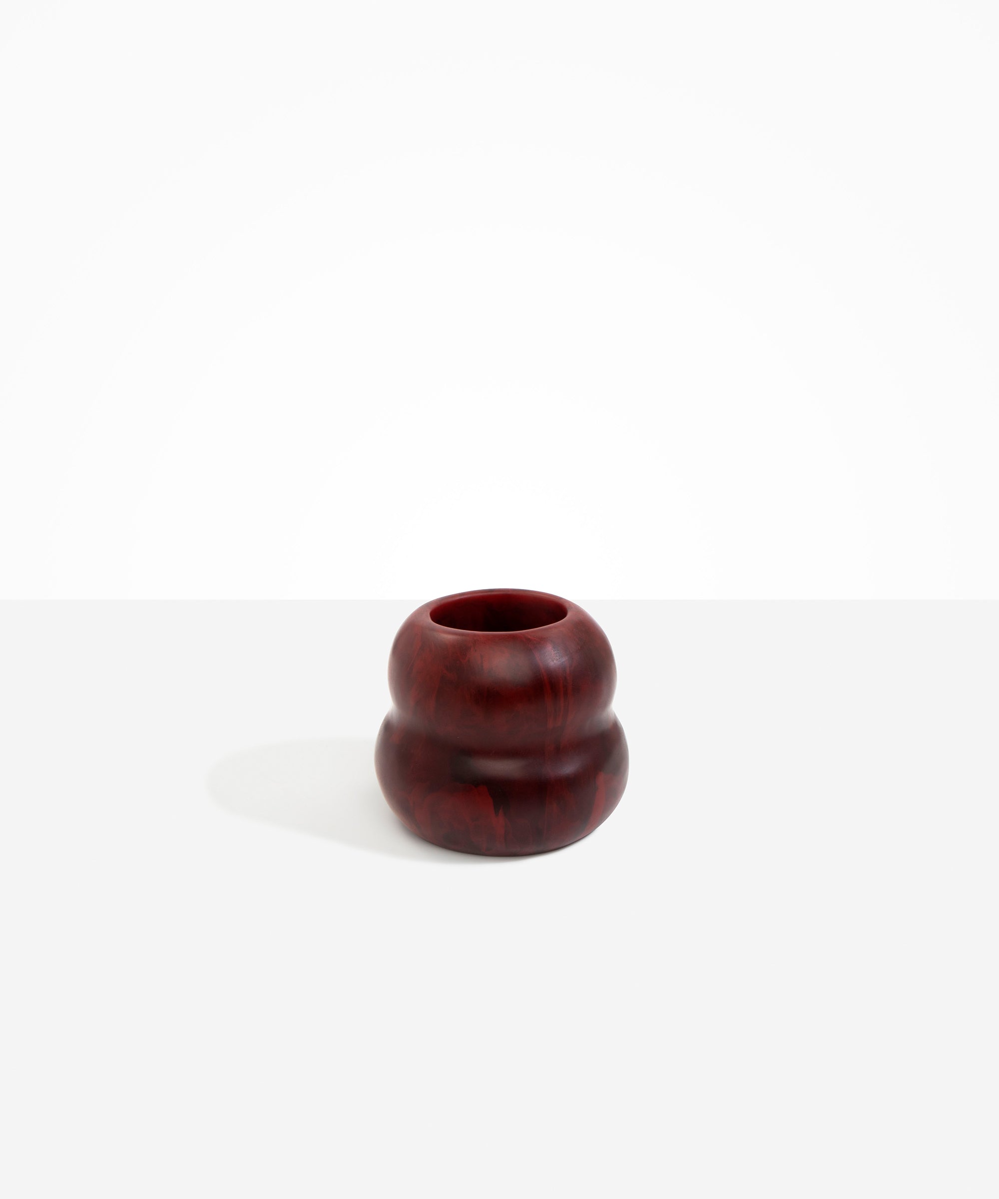 Dinosaur Designs Medium Beehive Vase in Crimson — handcrafted marbled scarlet red resin vase with stacked bubble silhouette and wide opening..