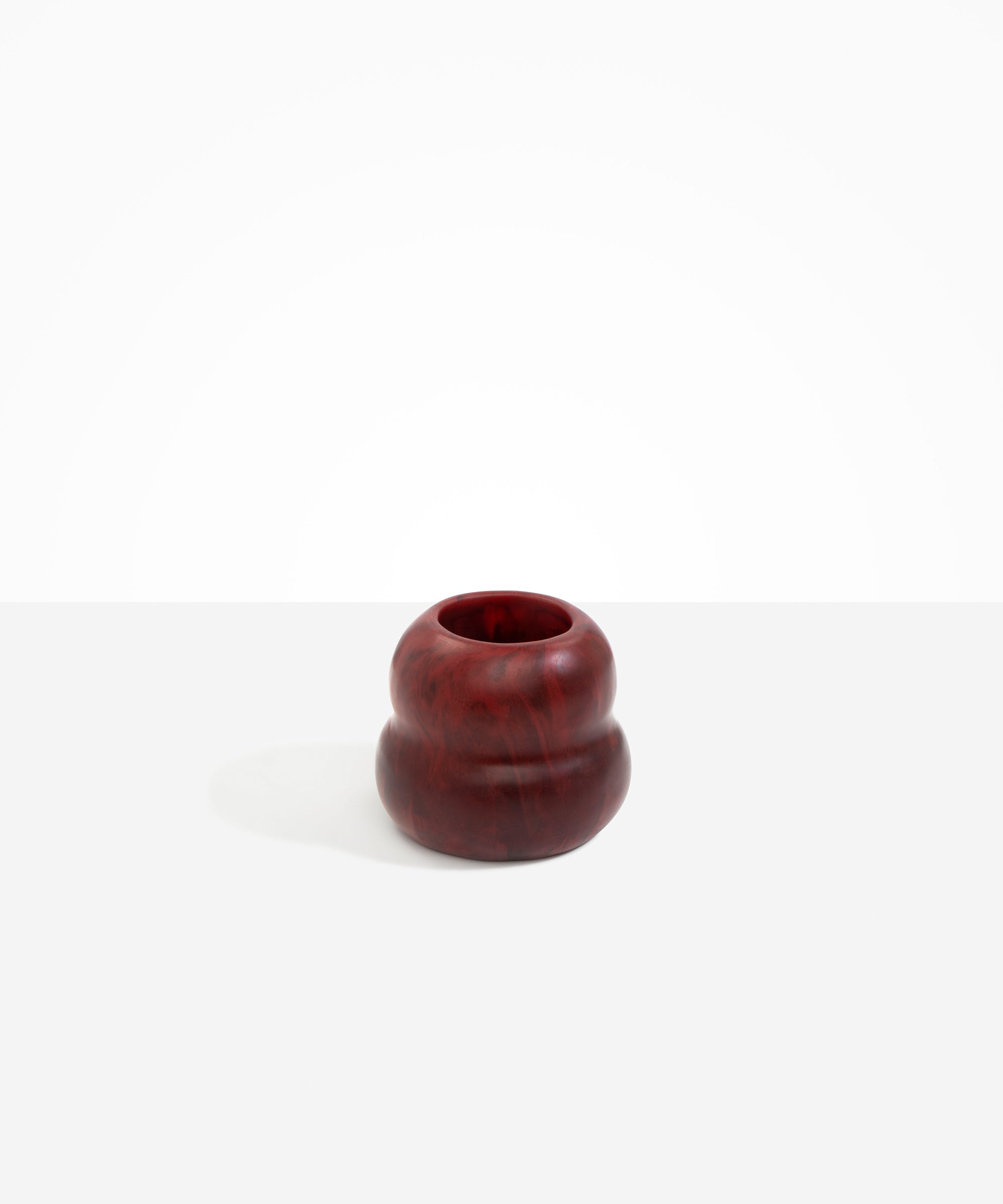 Dinosaur Designs Medium Beehive Vase in Crimson — handcrafted marbled scarlet red resin vase with stacked bubble silhouette and wide opening...