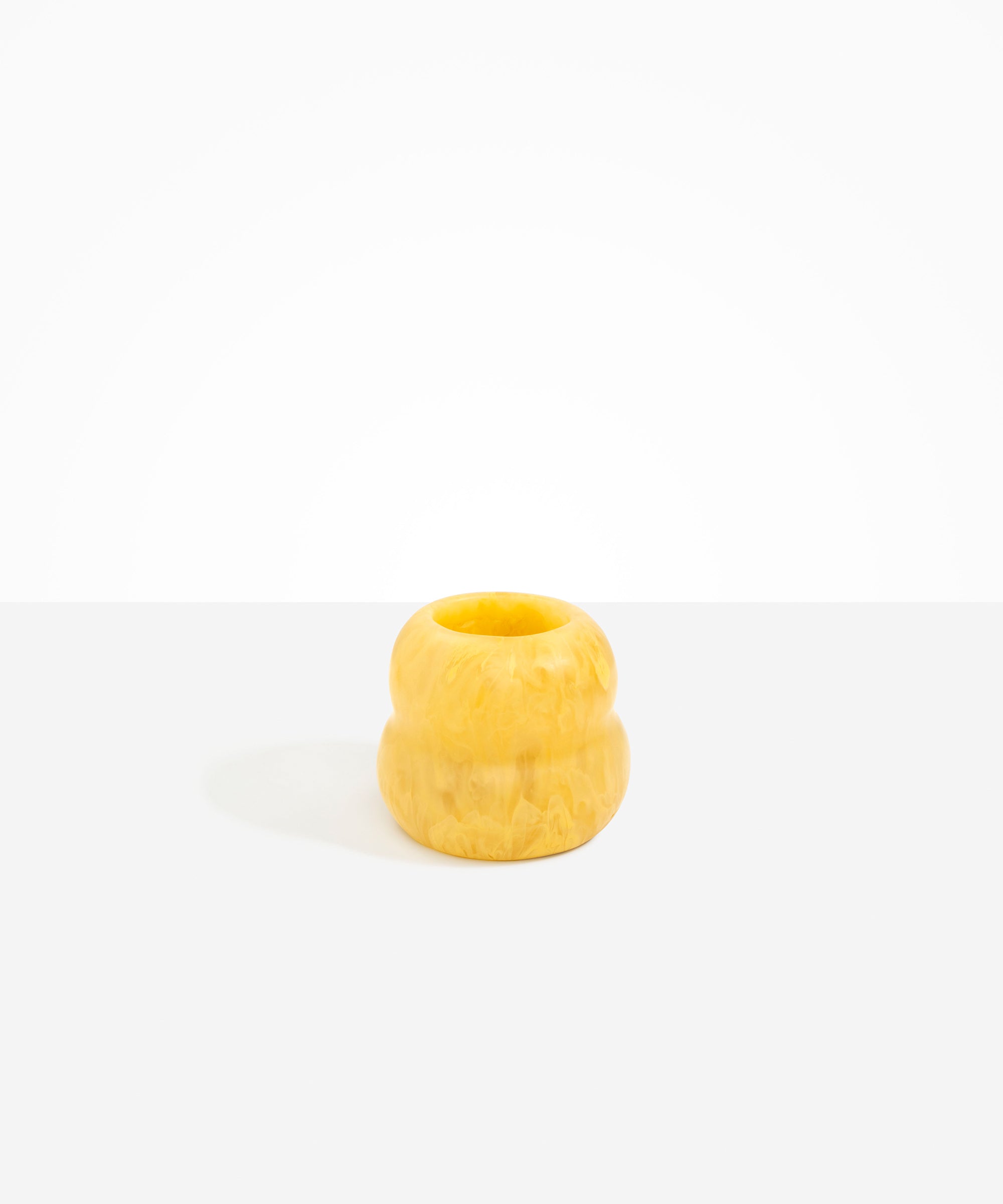Dinosaur Designs Medium Beehive Vase in Pollen — handcrafted marbled yellow and clear resin vase with stacked bubble silhouette and wide opening...