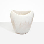 Dinosaur Designs Large Beetle Vase in Chalk Swirl — handcrafted marbled off-white resin vase with wide rounded body and sculpted open petal-shaped rim