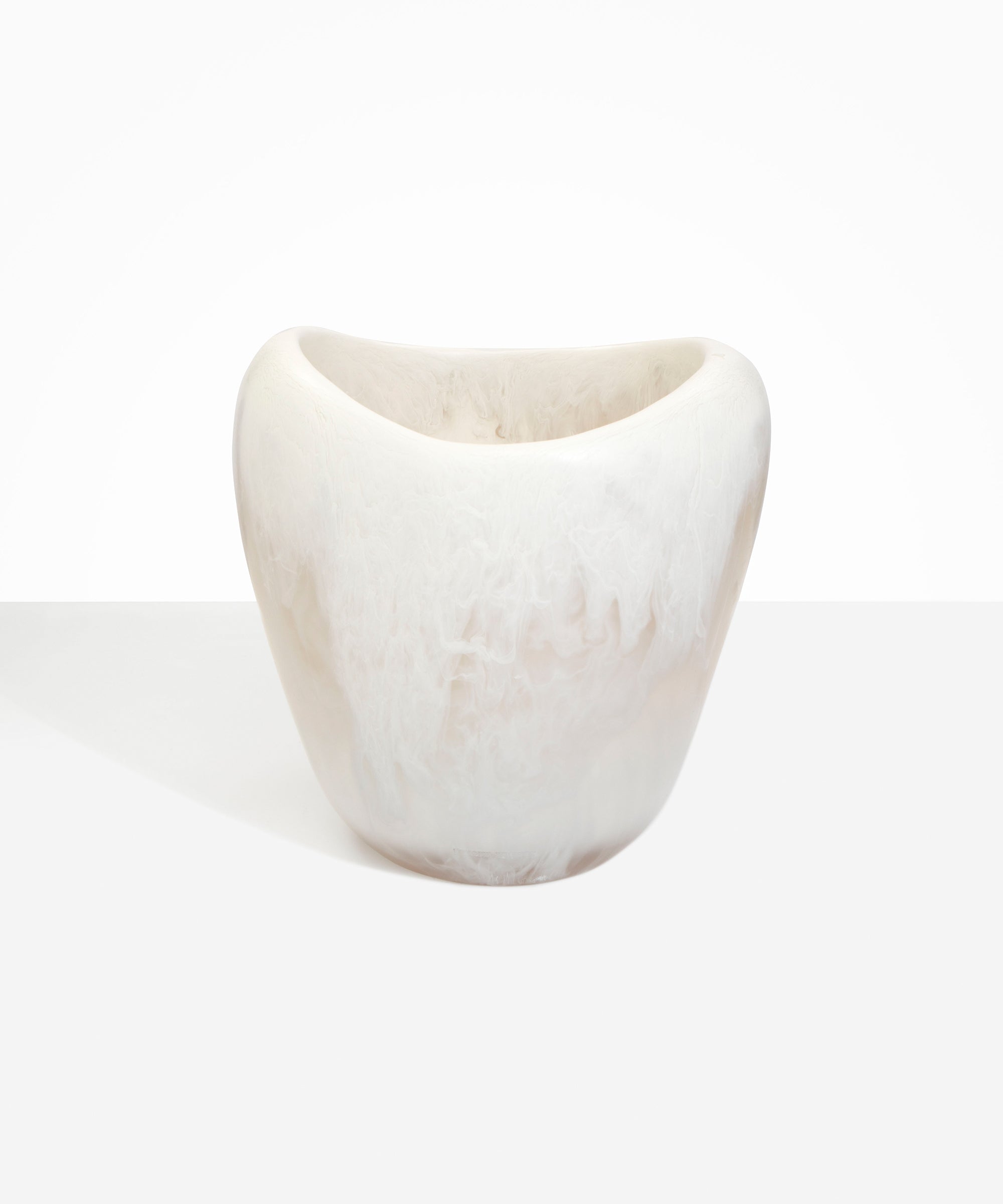 Dinosaur Designs Large Beetle Vase in Chalk Swirl — handcrafted marbled off-white resin vase with wide rounded body and sculpted open petal-shaped rim