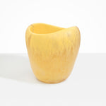 Dinosaur Designs Large Beetle Vase in Pollen — handcrafted marbled yellow resin vase with wide rounded body and sculpted open petal-shaped rim