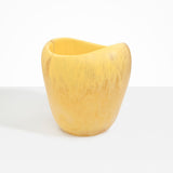 Dinosaur Designs Large Beetle Vase in Pollen — handcrafted marbled yellow resin vase with wide rounded body and sculpted open petal-shaped rim