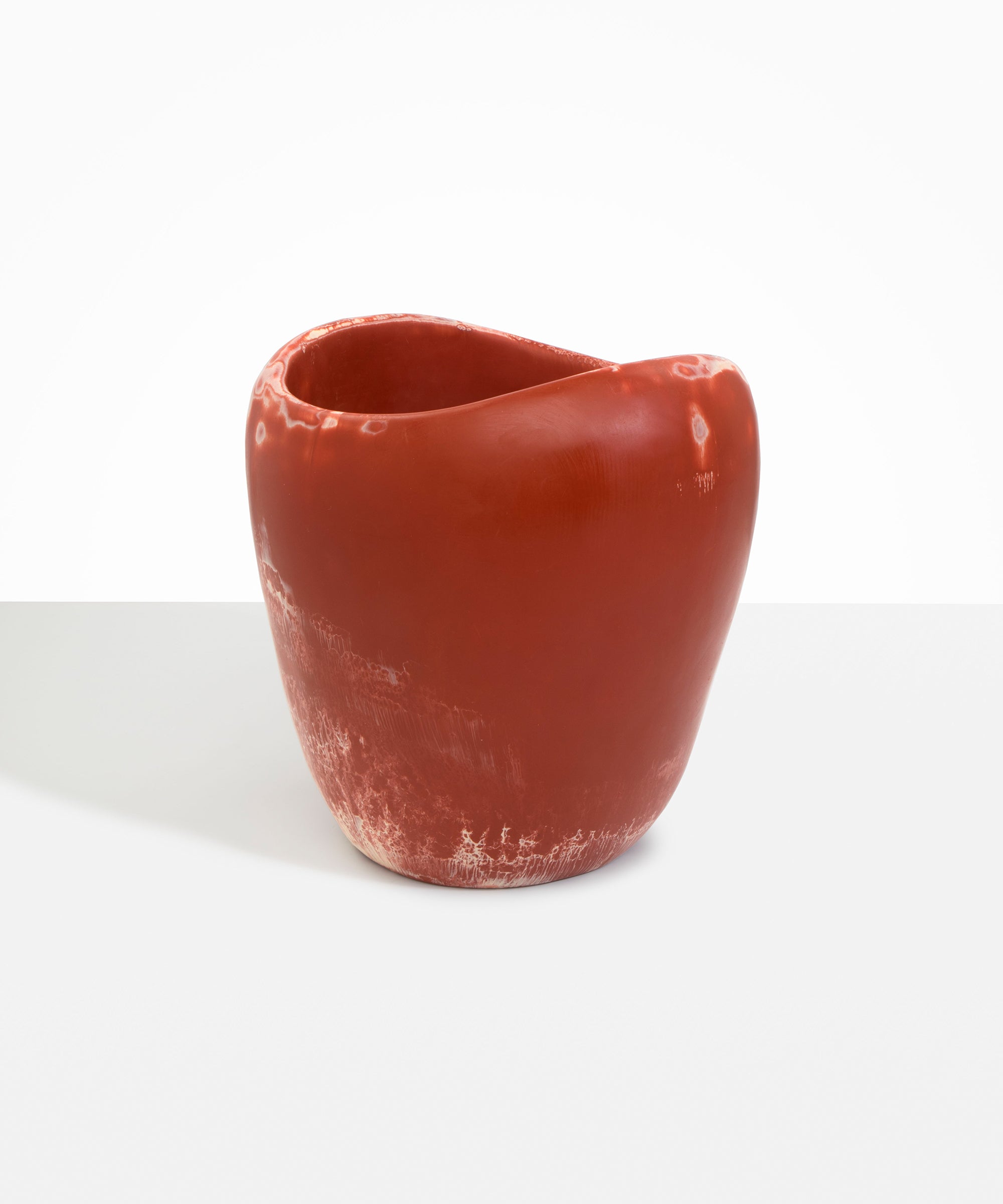 Dinosaur Designs Large Beetle Vase in Rust — handcrafted marbled terracotta red and cream resin vase with wide rounded body and sculpted open petal-shaped rim