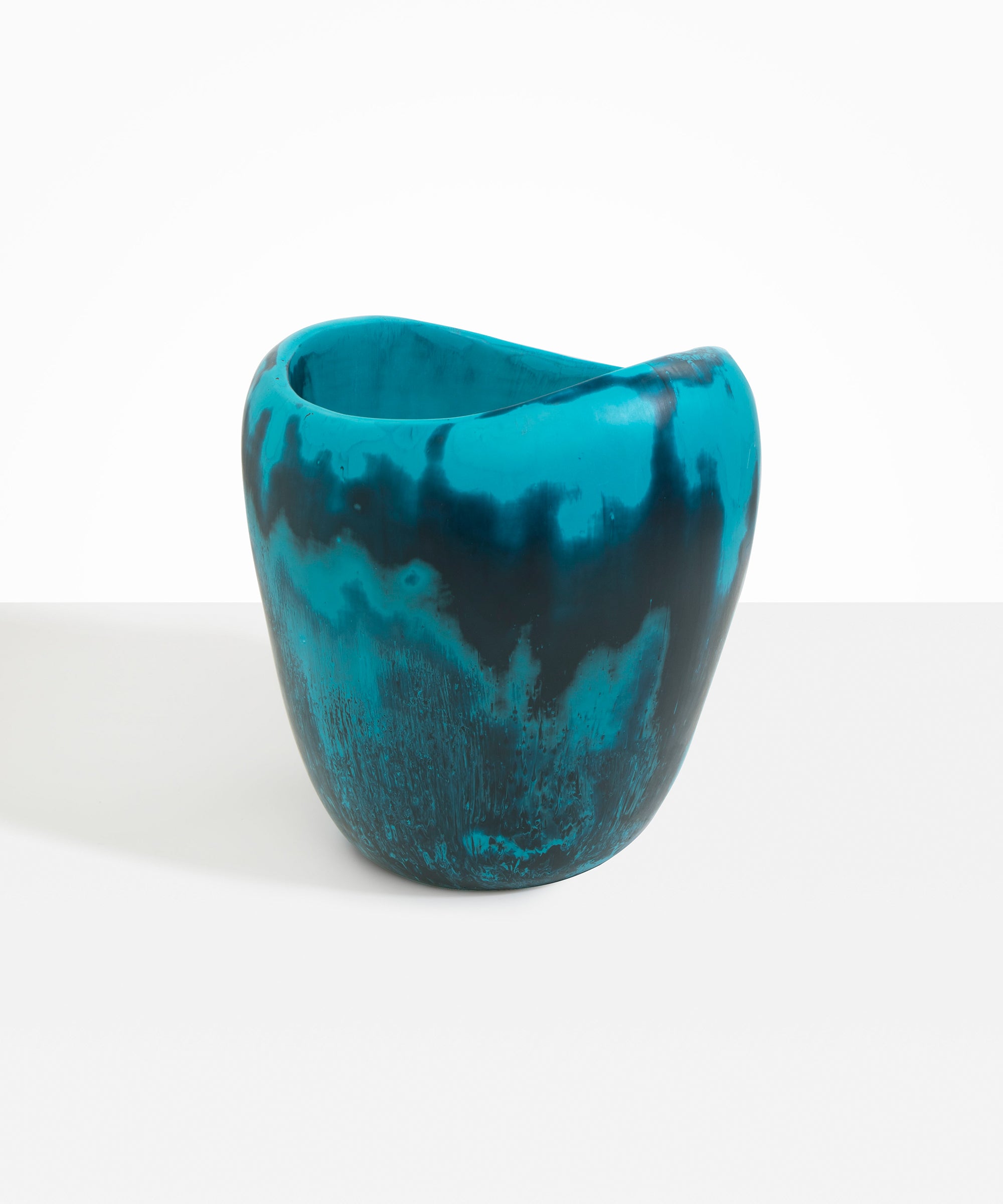 Dinosaur Designs Large Beetle Vase in Turquoise — handcrafted marbled teal blue resin vase with wide rounded body and sculpted open petal-shaped rim