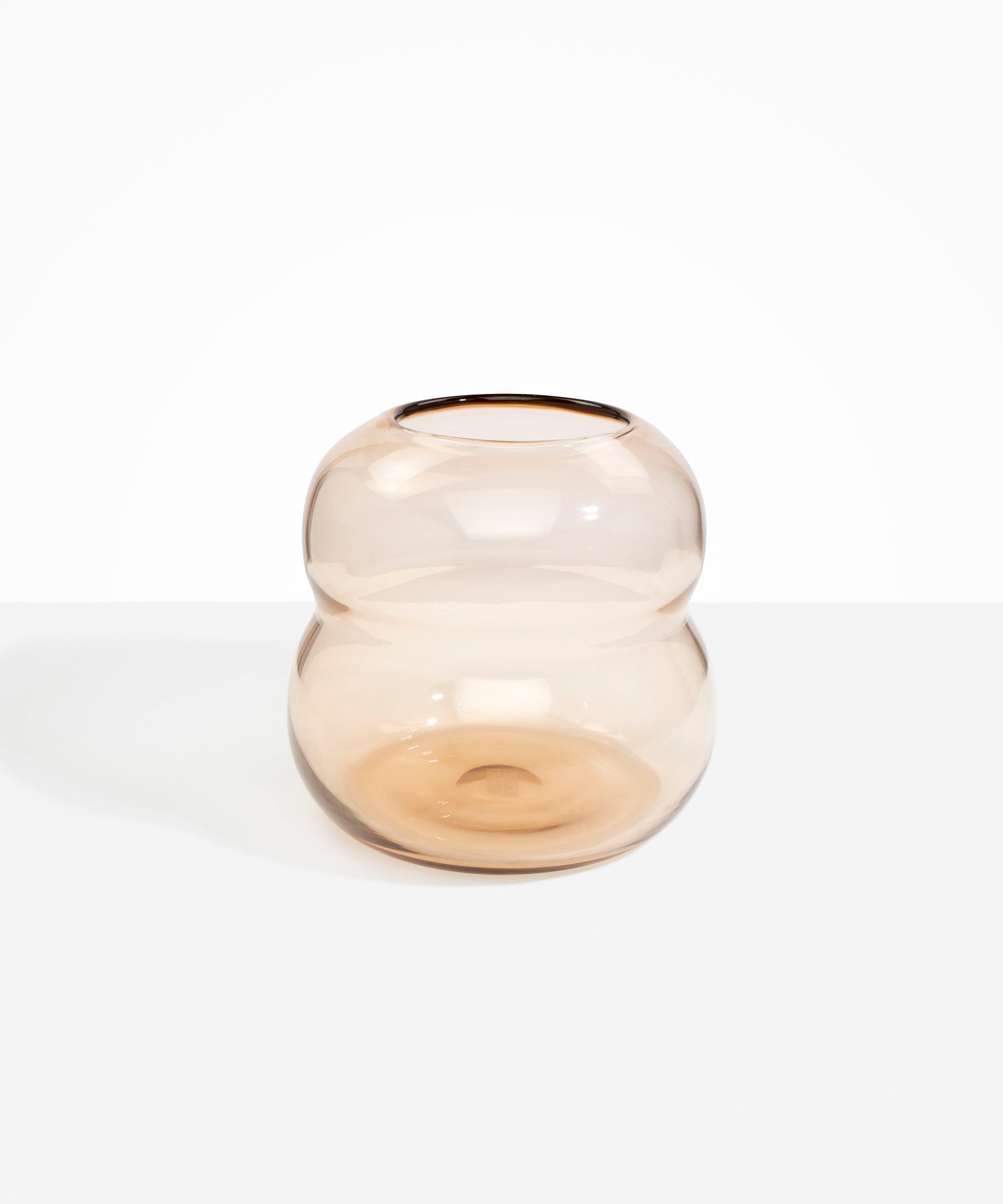 Dinosaur Designs Large Glass Beehive Vase in Clear Brown — handblown light brown glass vase with stacked round silhouette and wide open rim..