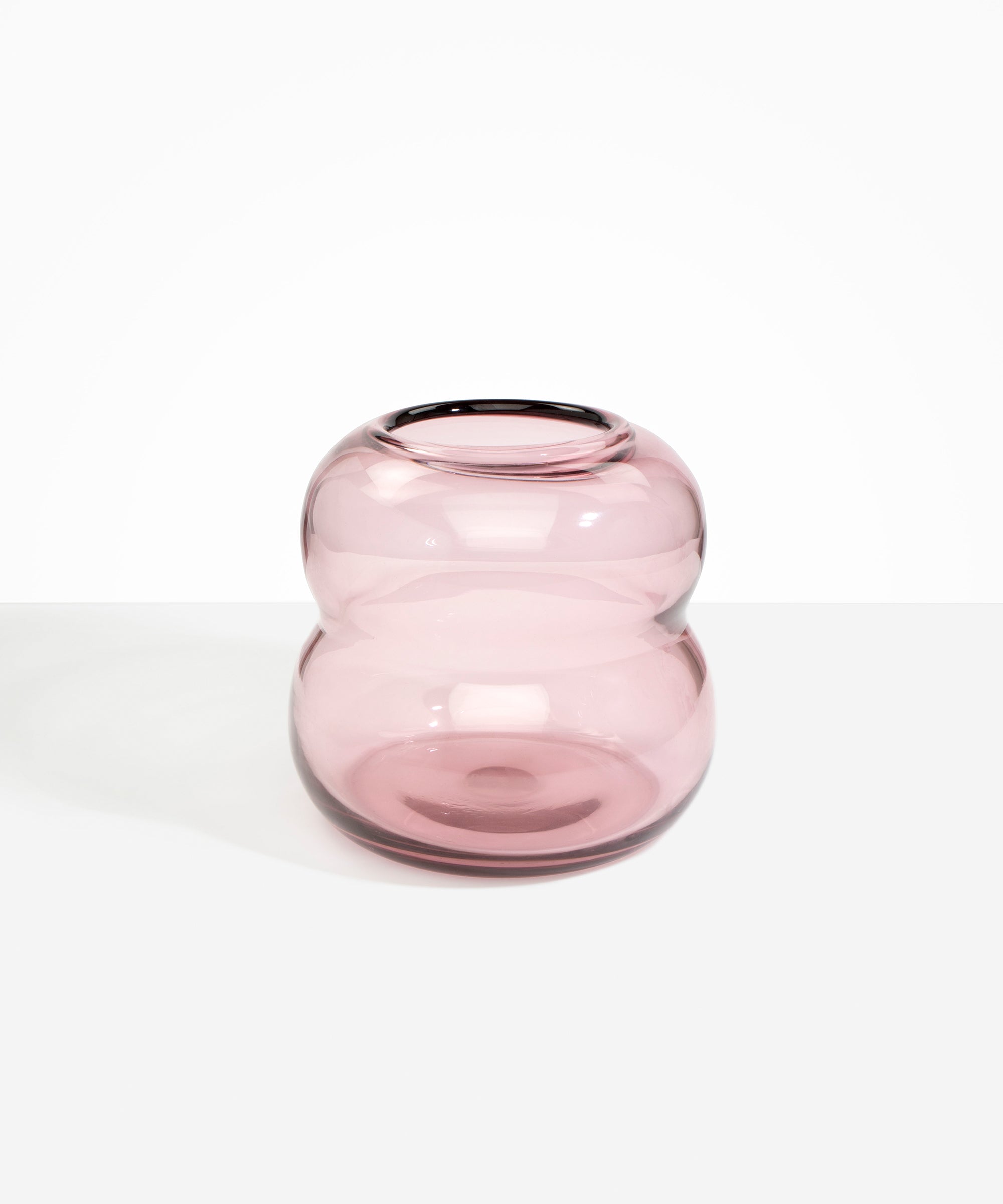Dinosaur Designs Large Glass Beehive Vase in Pink — handblown pink glass vase with stacked round silhouette and wide open rim..