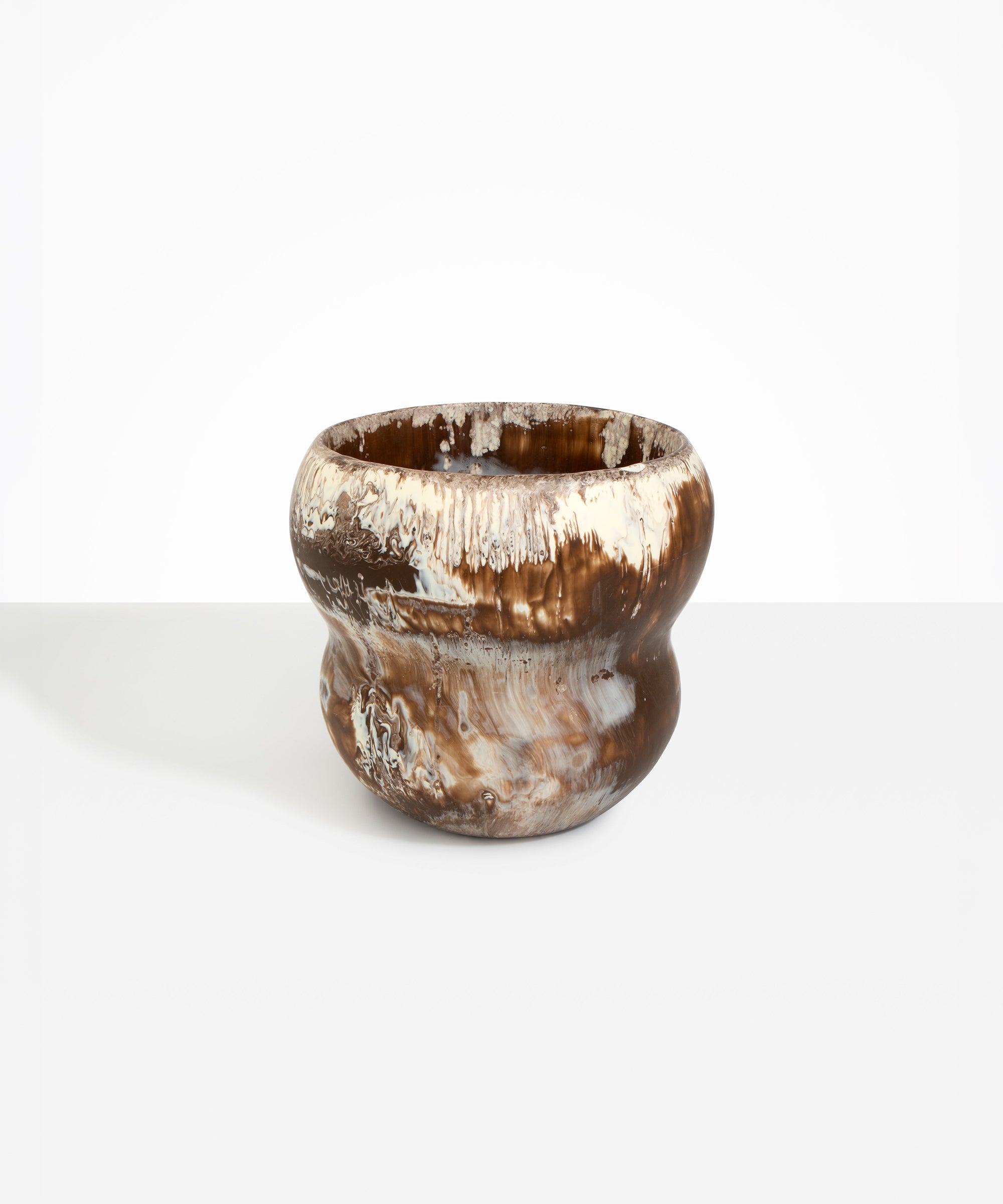 Dinosaur Designs Large Honeypot Vase in Cappuccino — handcrafted marbled brown and cream resin vase with wide opening and rounded stacked bubble silhouette...