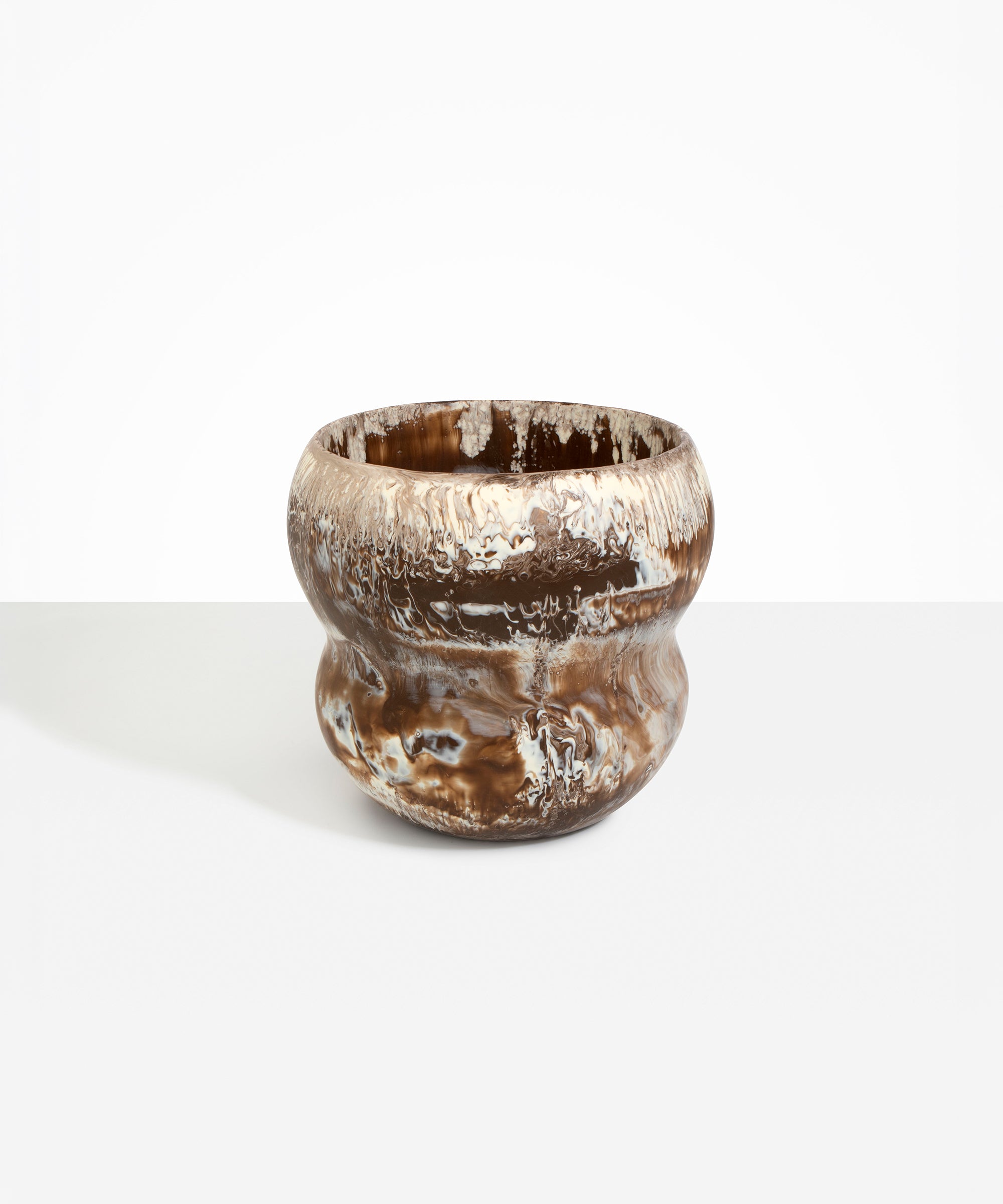 Dinosaur Designs Large Honeypot Vase in Cappuccino — handcrafted marbled brown and cream resin vase with wide opening and rounded stacked bubble silhouette...