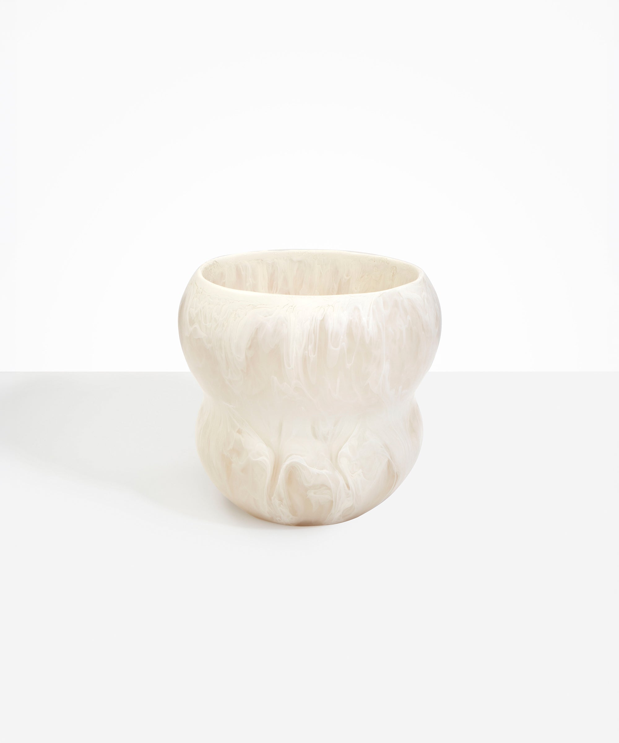 Dinosaur Designs Large Honeypot Vase in Chalk Swirl — handcrafted marbled off-white and clear resin vase with wide opening and rounded stacked bubble silhouette...