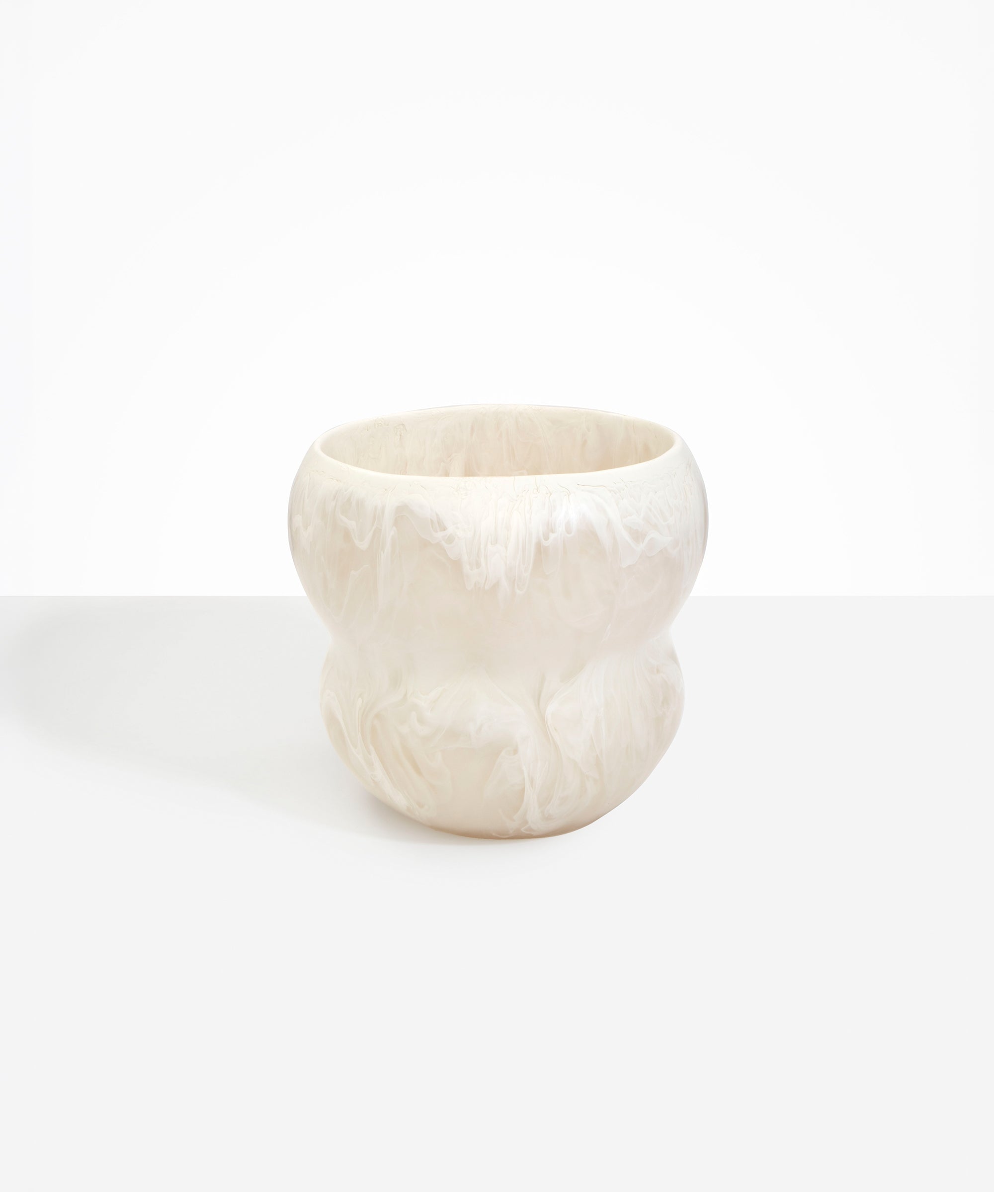 Dinosaur Designs Large Honeypot Vase in Chalk Swirl — handcrafted marbled off-white and clear resin vase with wide opening and rounded stacked bubble silhouette...