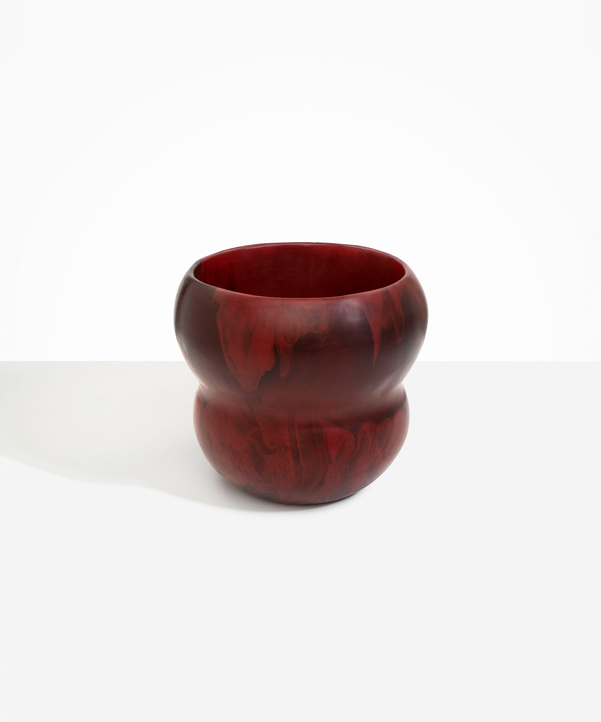 Dinosaur Designs Large Honeypot Vase in Crimson — handcrafted marbled scarlet red resin vase with wide opening and rounded stacked bubble silhouette..