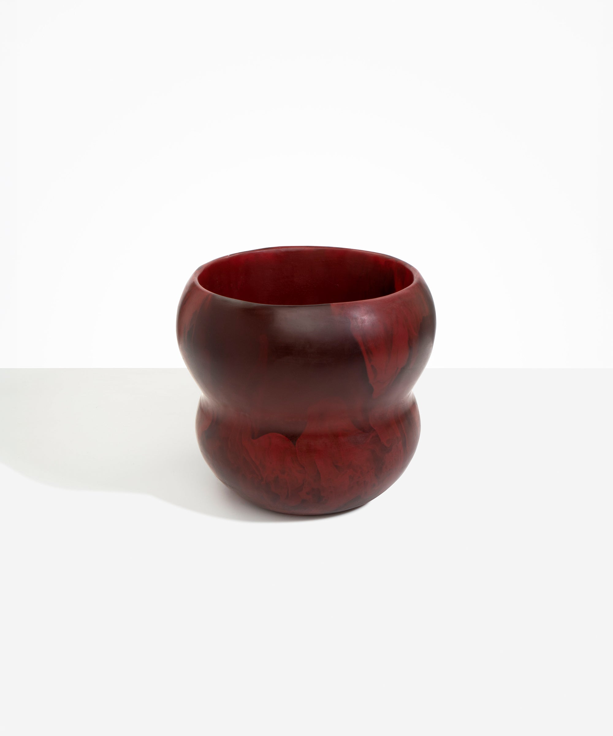 Dinosaur Designs Large Honeypot Vase in Crimson — handcrafted marbled scarlet red resin vase with wide opening and rounded stacked bubble silhouette...