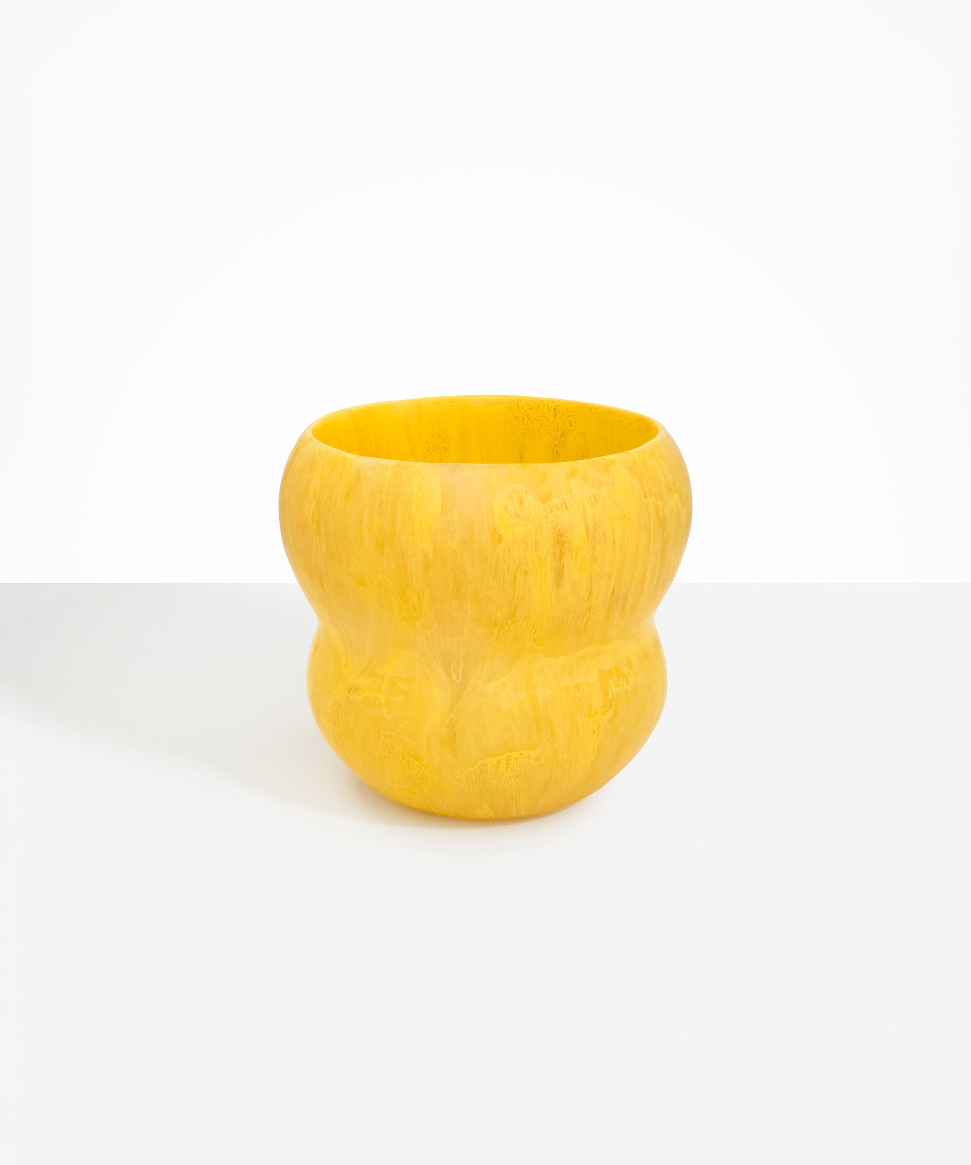 Dinosaur Designs Large Honeypot Vase in Pollen — handcrafted marbled yellow and clear resin vase with wide opening and rounded stacked bubble silhouette..