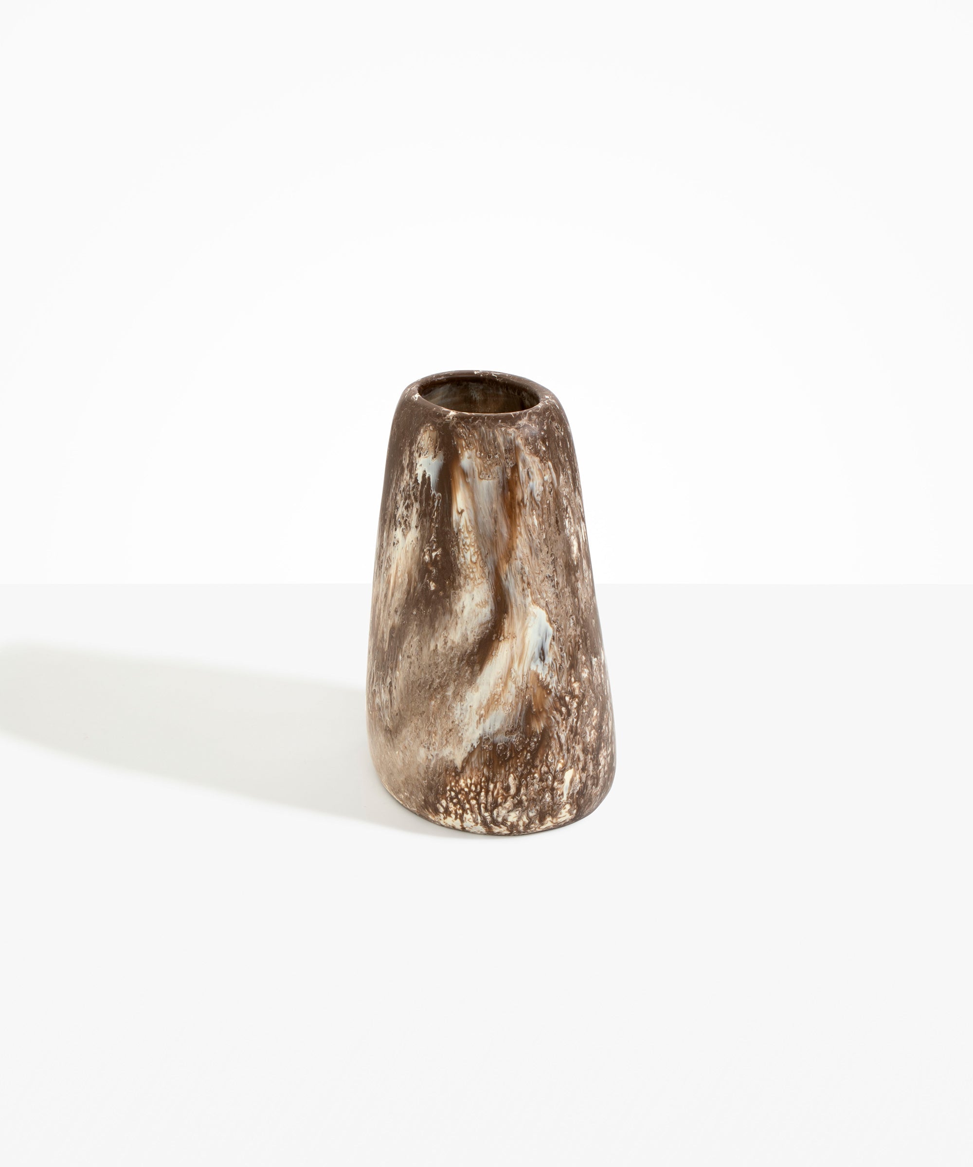 Dinosaur Designs Large Pebble Vase in Cappuccino — handcrafted marbled cream and brown resin vase with smooth rounded pebble form and narrow opening.