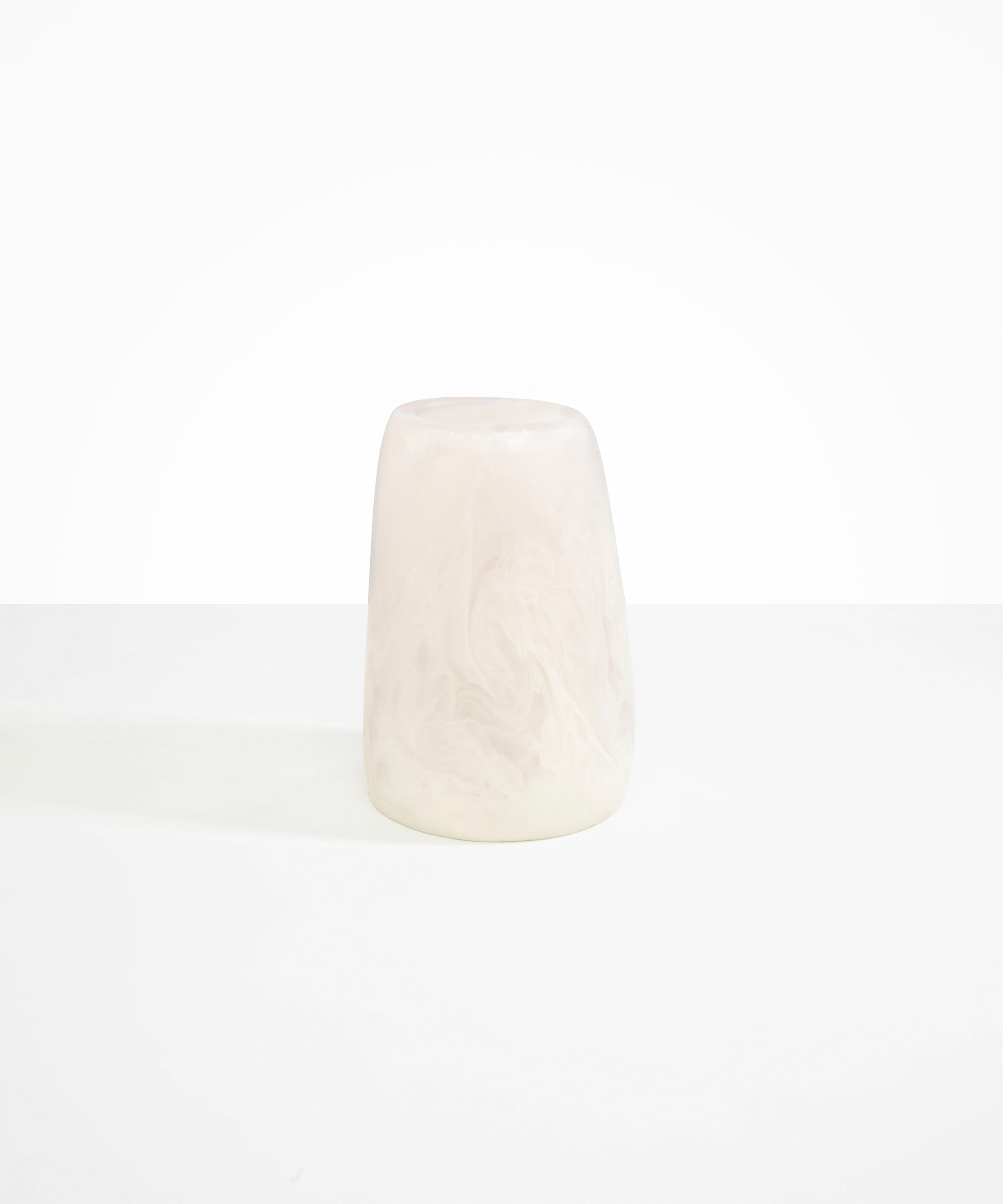 Dinosaur Designs Large Pebble Vase in Chalk Swirl — handcrafted marbled off-white and transparent resin vase with smooth rounded pebble form and narrow opening