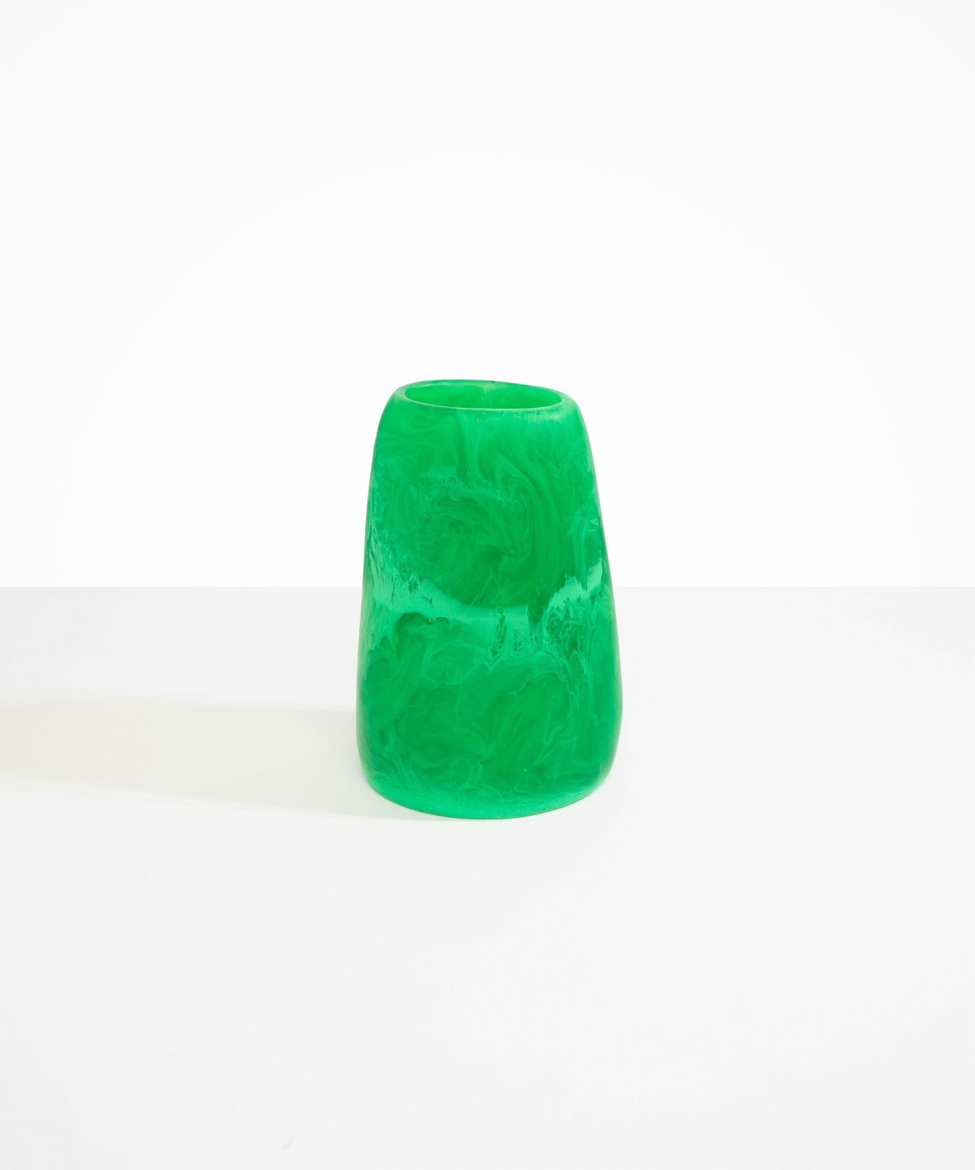 Dinosaur Designs Large Pebble Vase in Leaf — handcrafted marbled green and transparent resin vase with smooth rounded pebble form and narrow opening