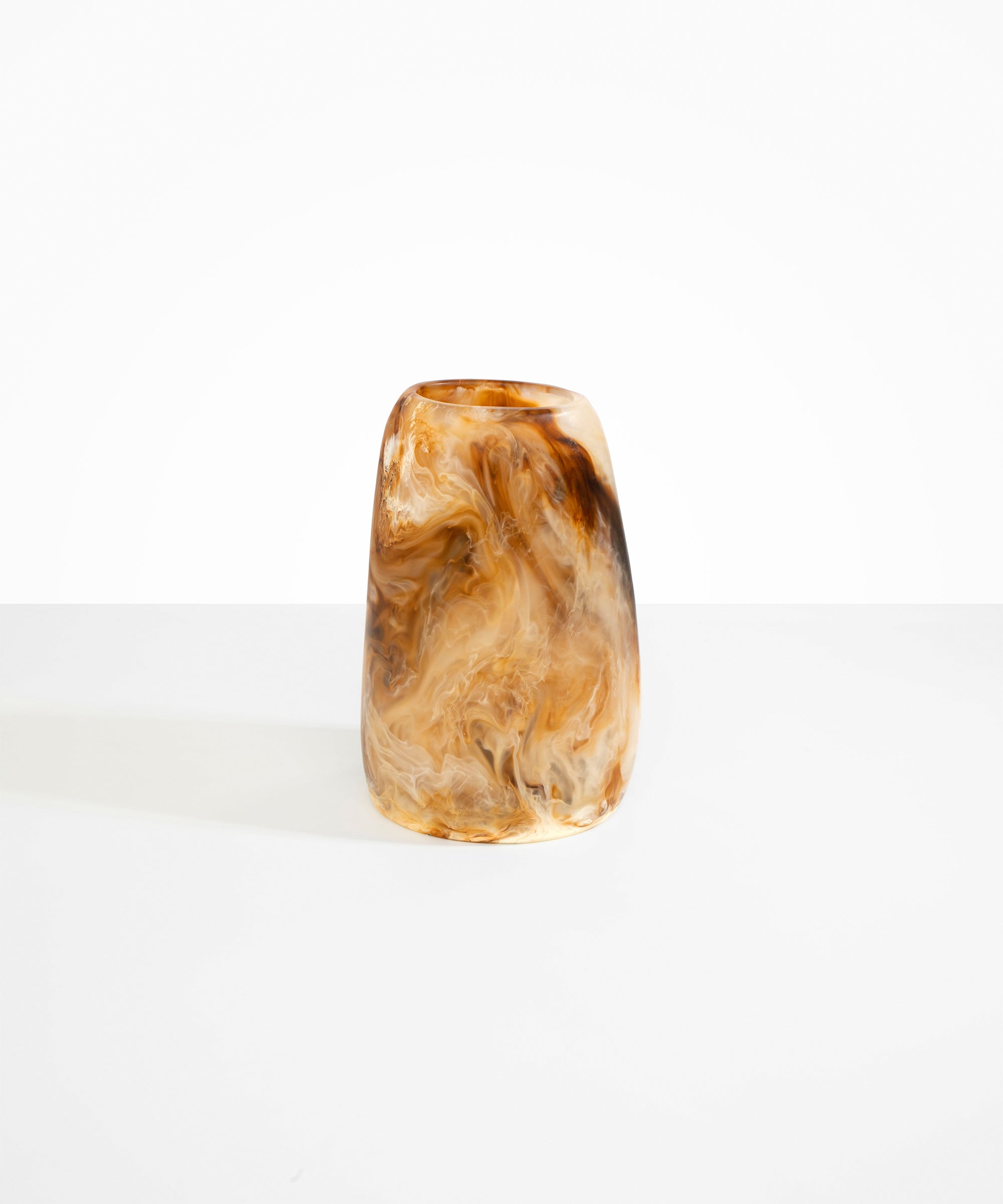 Dinosaur Designs Large Pebble Vase in Light Horn — handcrafted marbled brown, cream and clear resin vase with smooth rounded pebble form and narrow opening