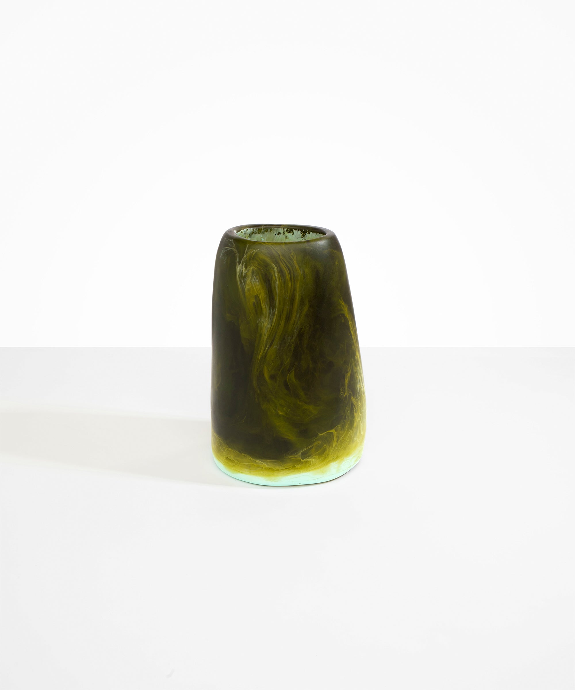 Dinosaur Designs Large Pebble Vase in Malachite — handcrafted marbled green and blue resin vase with smooth rounded pebble form and narrow opening