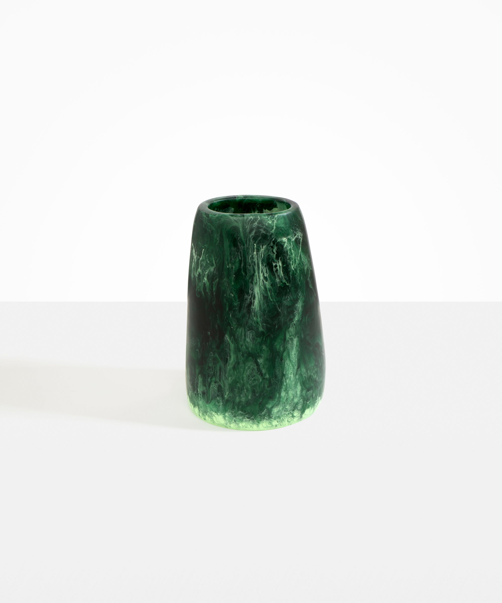 Dinosaur Designs Large Pebble Vase in Moss — handcrafted marbled green resin vase with smooth rounded pebble form and narrow opening