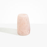 Dinosaur Designs Large Pebble Vase in Rose Swirl — handcrafted marbled pink and transparent resin vase with smooth rounded pebble form and narrow opening.