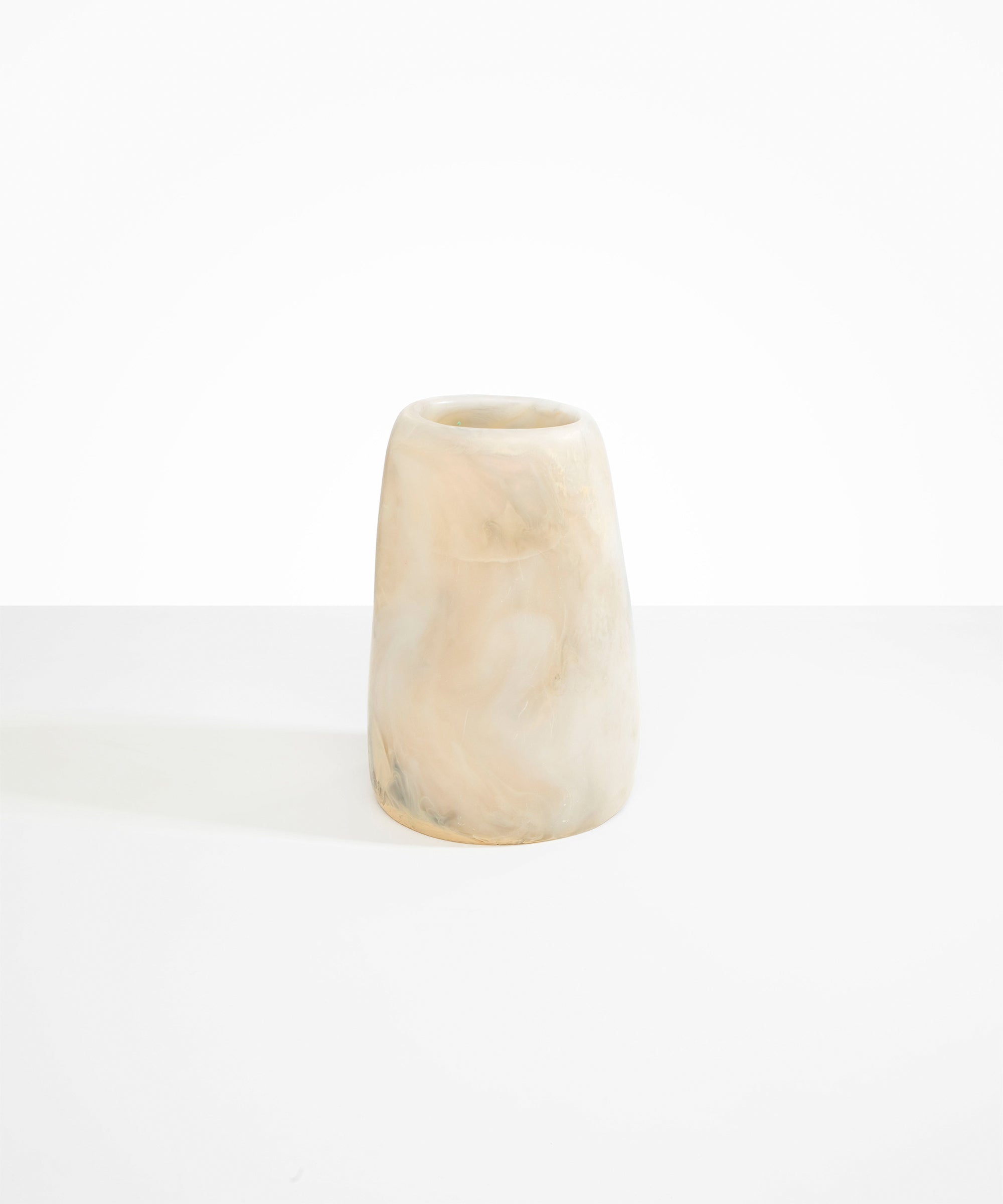 Dinosaur Designs Large Pebble Vase in Sandy Pearl — handcrafted marbled beige, grey and pearlescent resin vase with smooth rounded pebble form and narrow opening