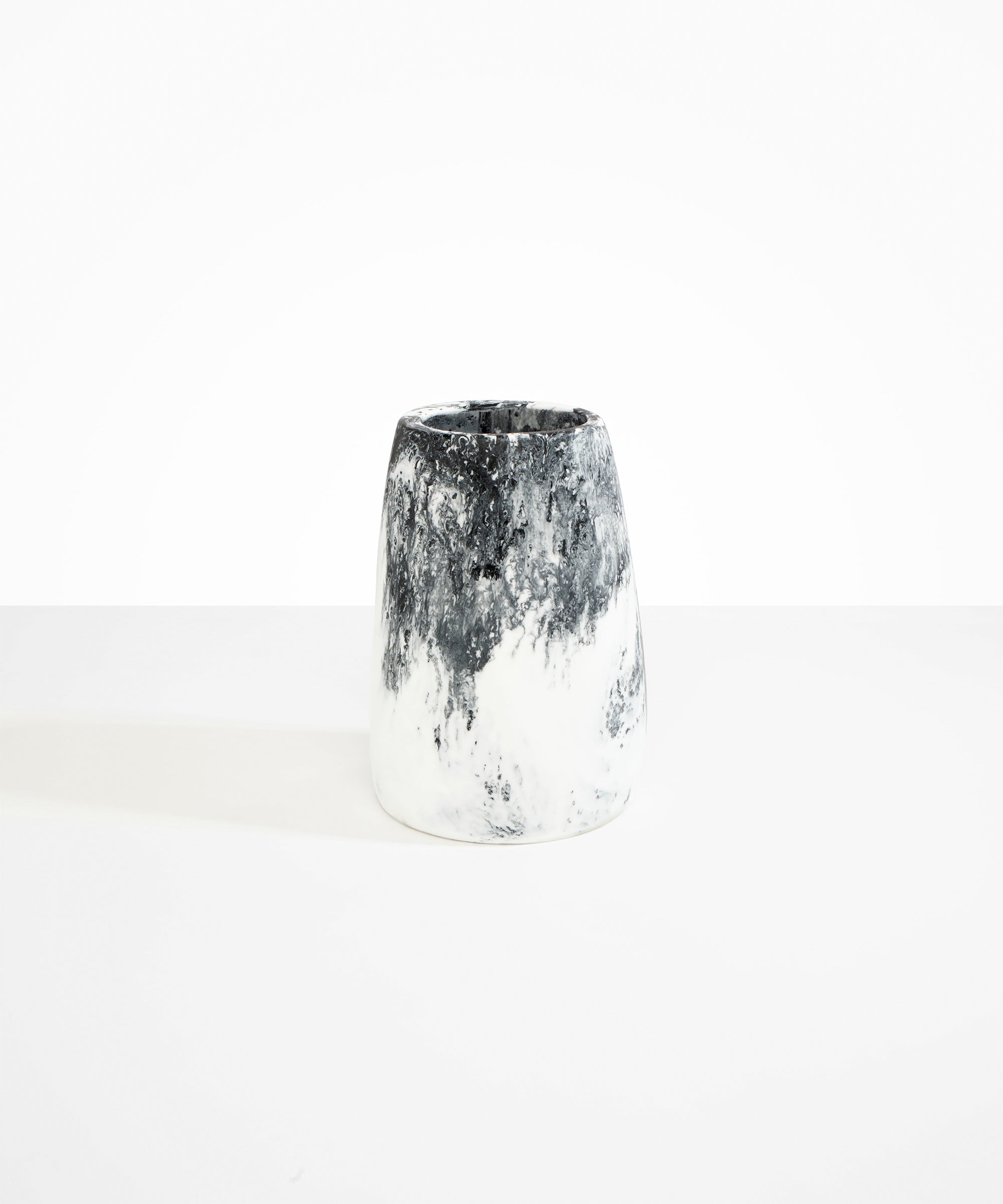 Dinosaur Designs Large Pebble Vase in White Marble — handcrafted marbled white and black resin vase with smooth rounded pebble form and narrow opening