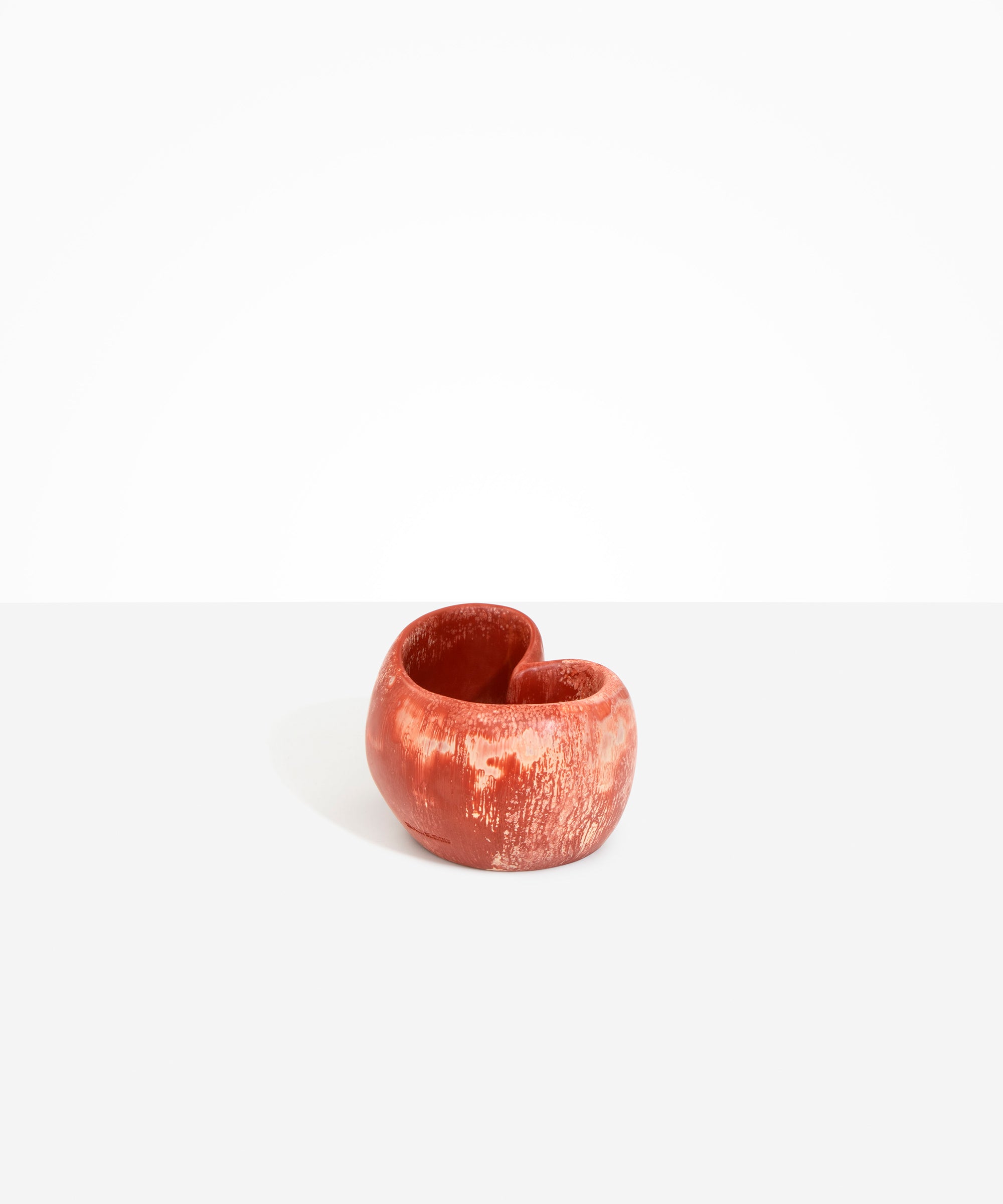 Dinosaur Designs Orchid Vase in Rust — handcrafted marbled terracotta red and cream resin vase with short rounded organic form and sculpted open petal-shaped rim