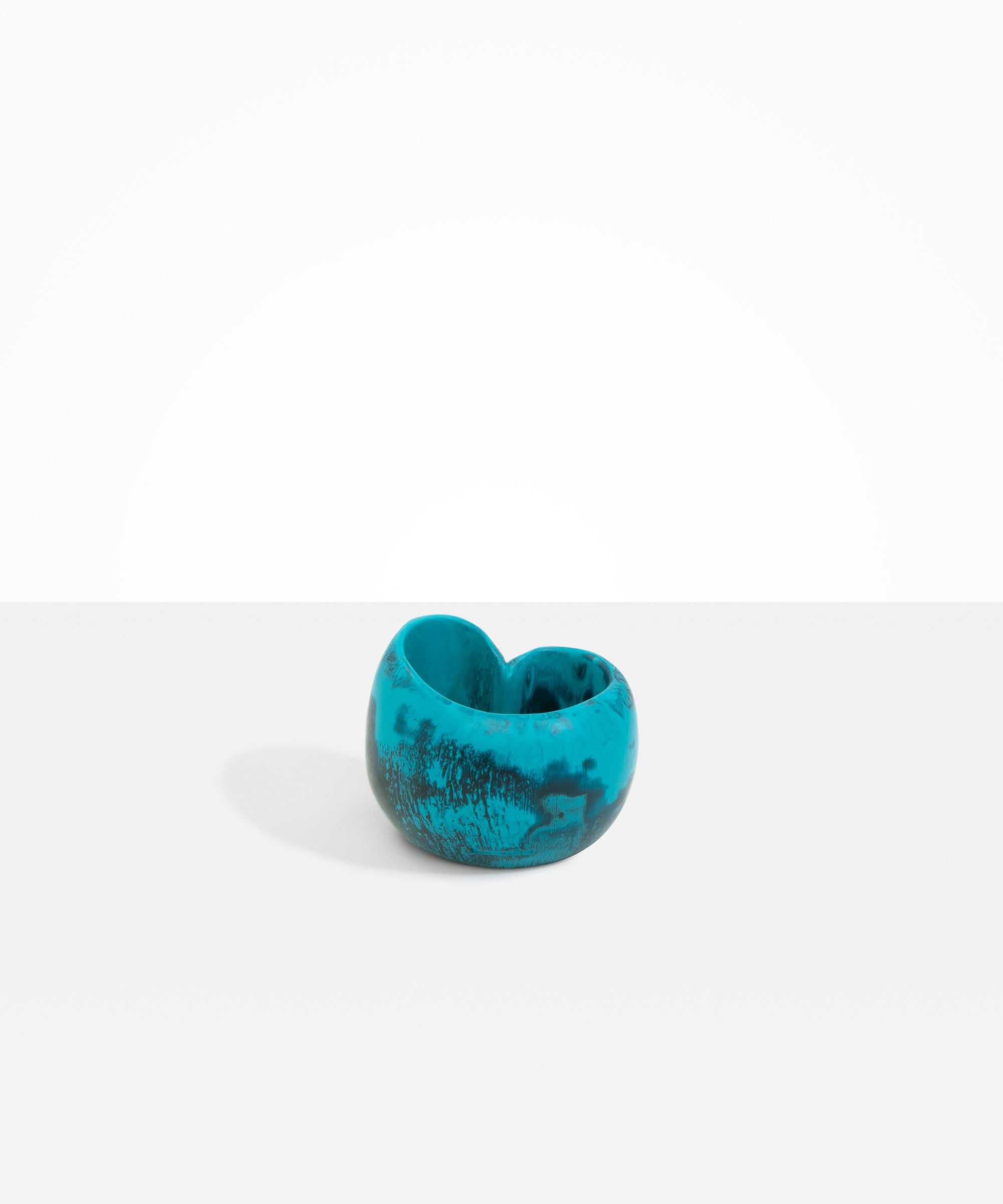 Dinosaur Designs Orchid Vase in Turquoise — handcrafted marbled teal blue resin vase with short rounded organic form and sculpted open petal-shaped rim