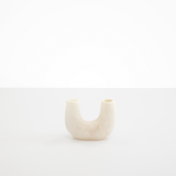 Dinosaur Designs Mini Branch Vase in Chalk Swirl —  marbled cream resin decorative vase with chunky U-shaped arch form and twin openings