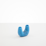 Dinosaur Designs Mini Branch Vase in Sky —  marbled blue resin decorative vase with chunky U-shaped arch form and twin openings