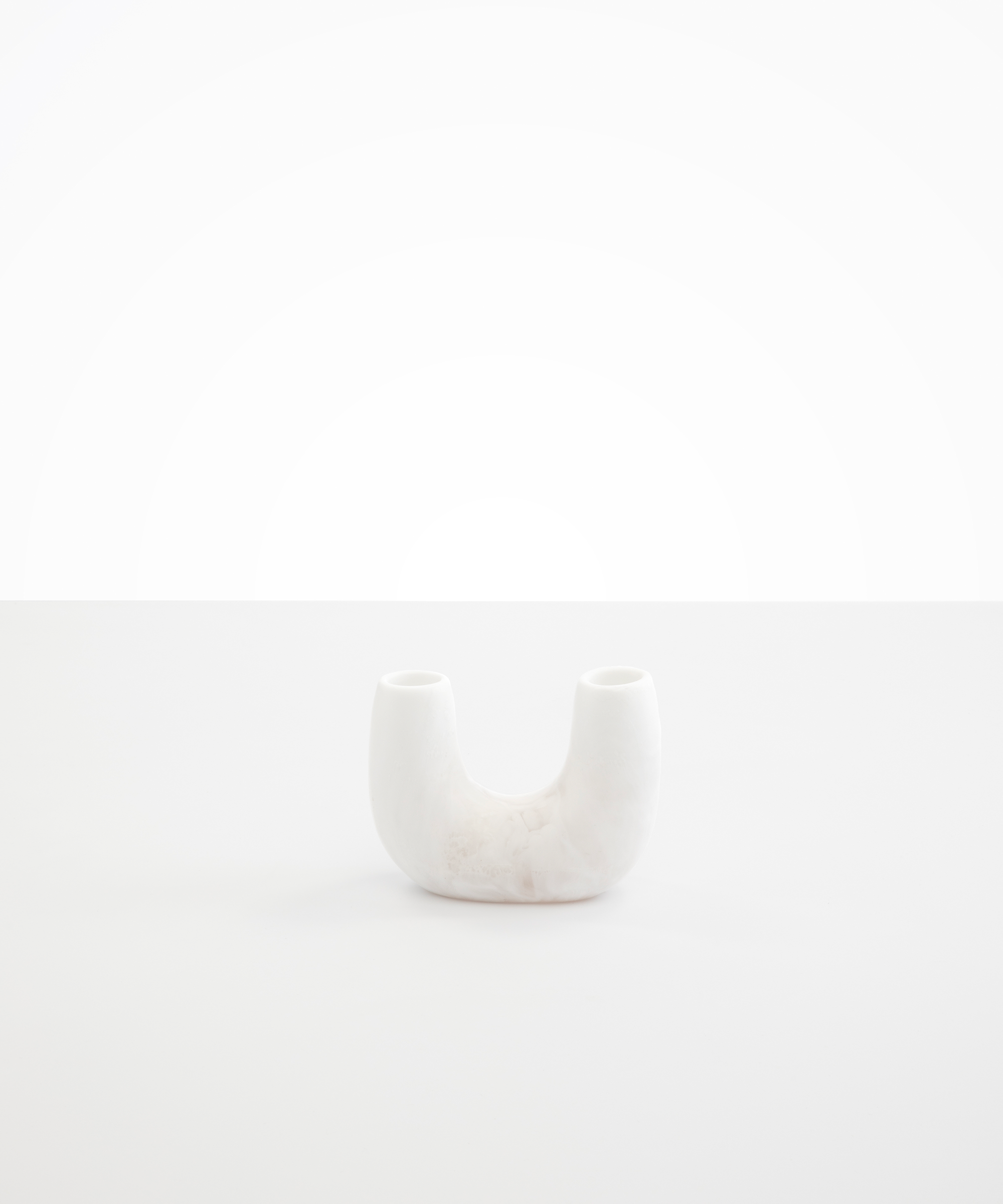 Dinosaur Designs Mini Branch Vase in Snow Swirl —  marbled white resin decorative vase with chunky U-shaped arch form and twin openings