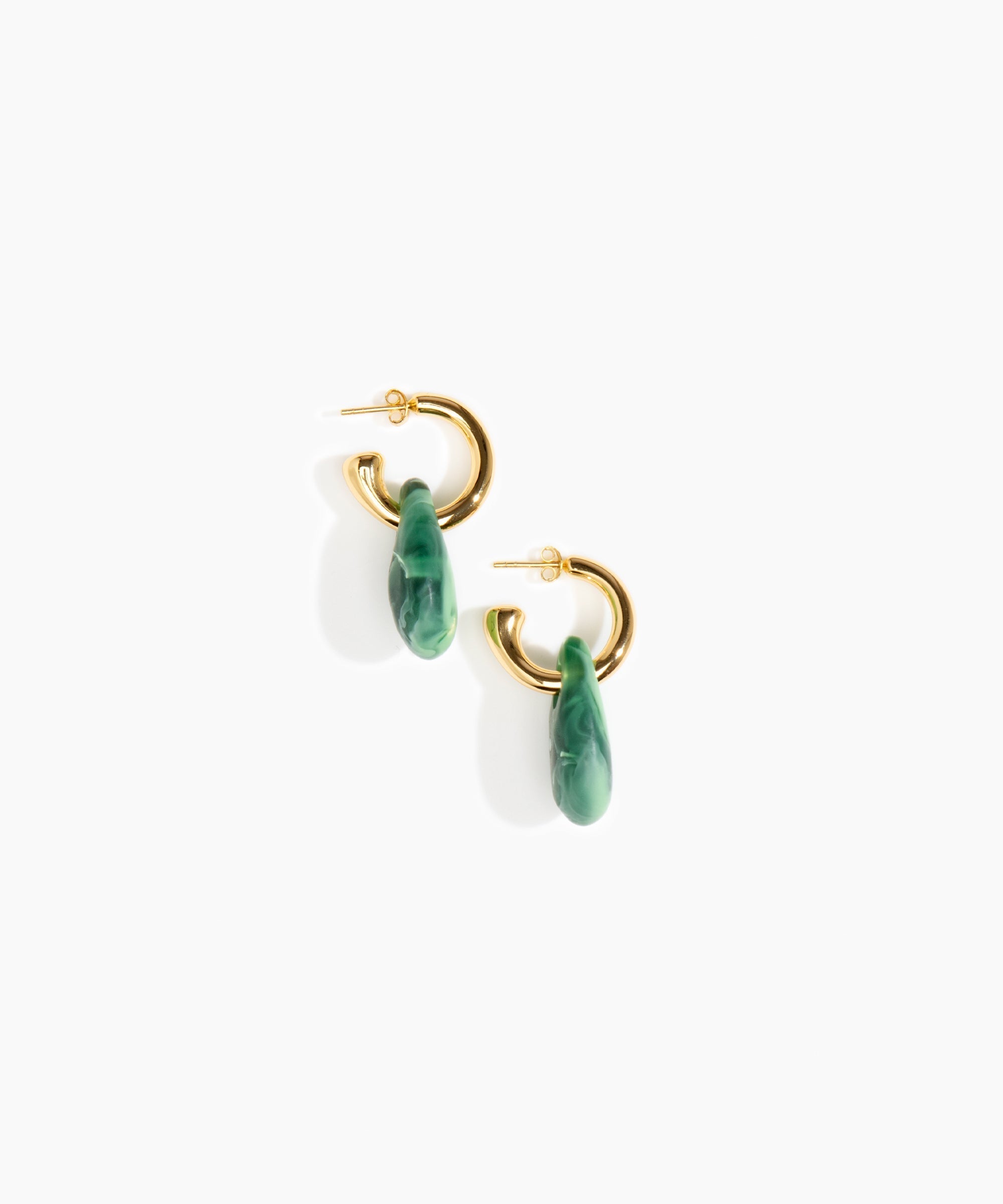 Dinosaur Designs Small Rock Hoop Earrings in Moss Colour resin with Brass Hoop Material.