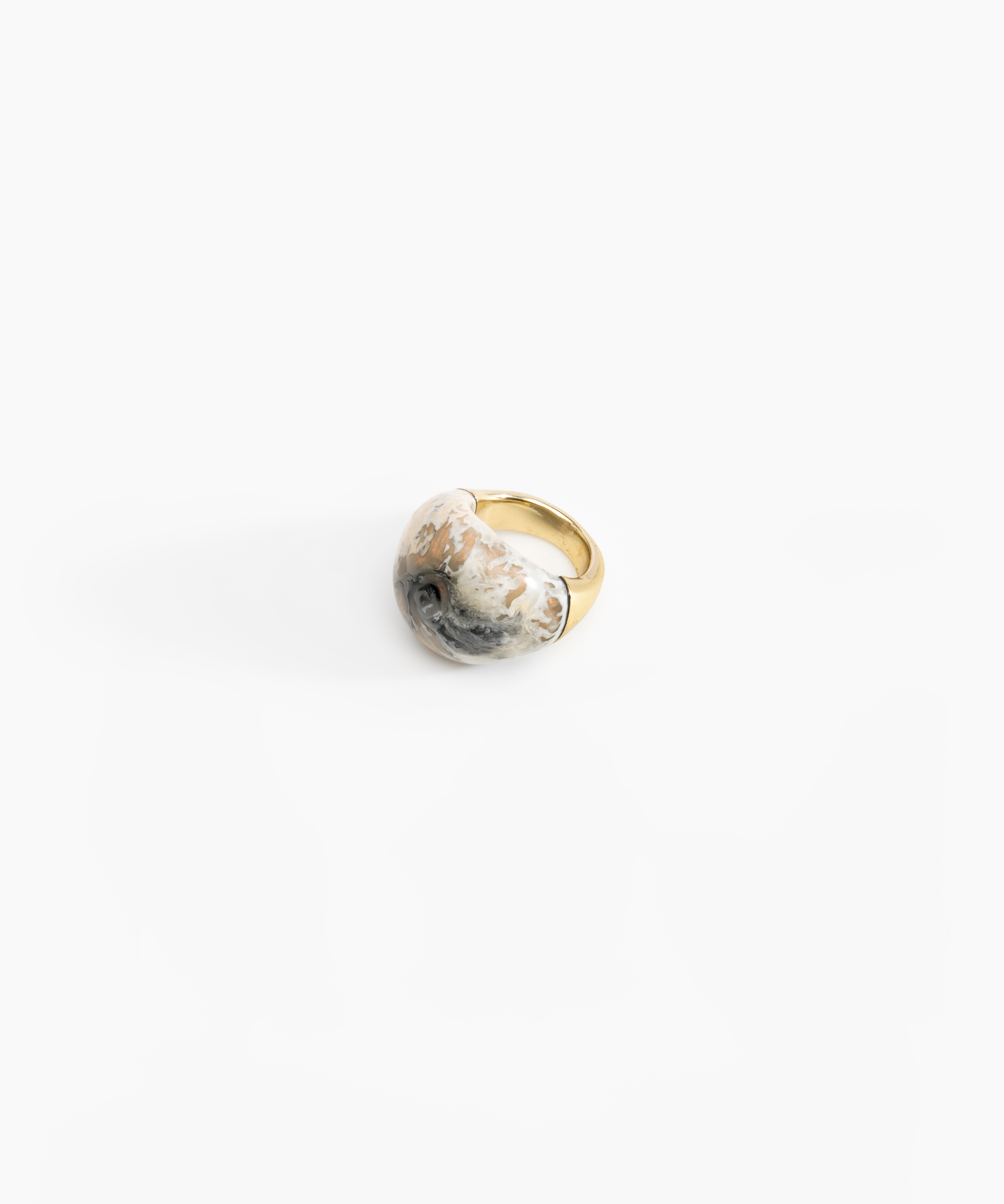 Dinosaur Designs Large Horn Ring in Sandy Pearl color resin with Nano-Coated Brass Material