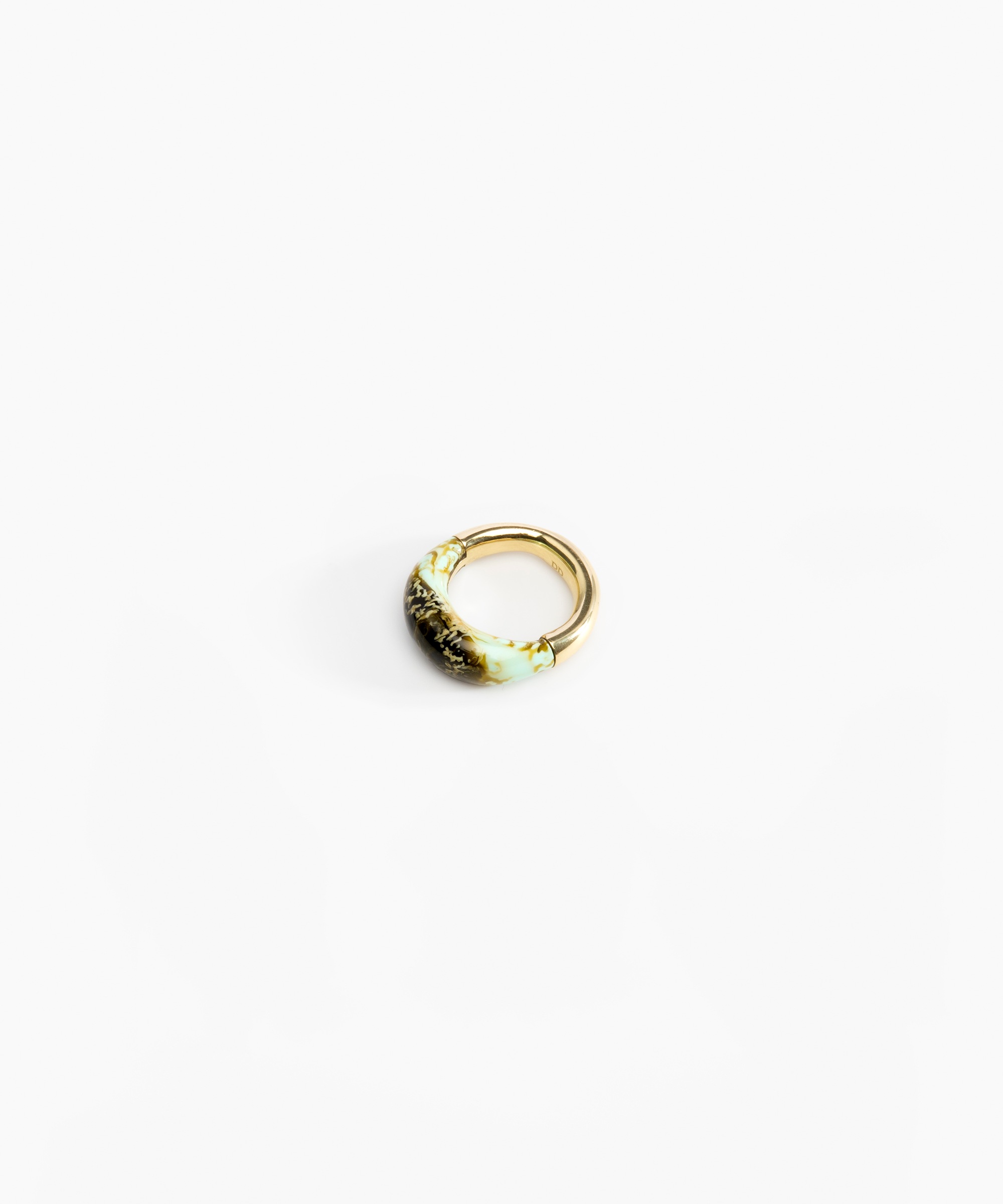 Dinosaur Designs Medium Horn Ring in Malachite color resin with Nano-Coated Brass Material