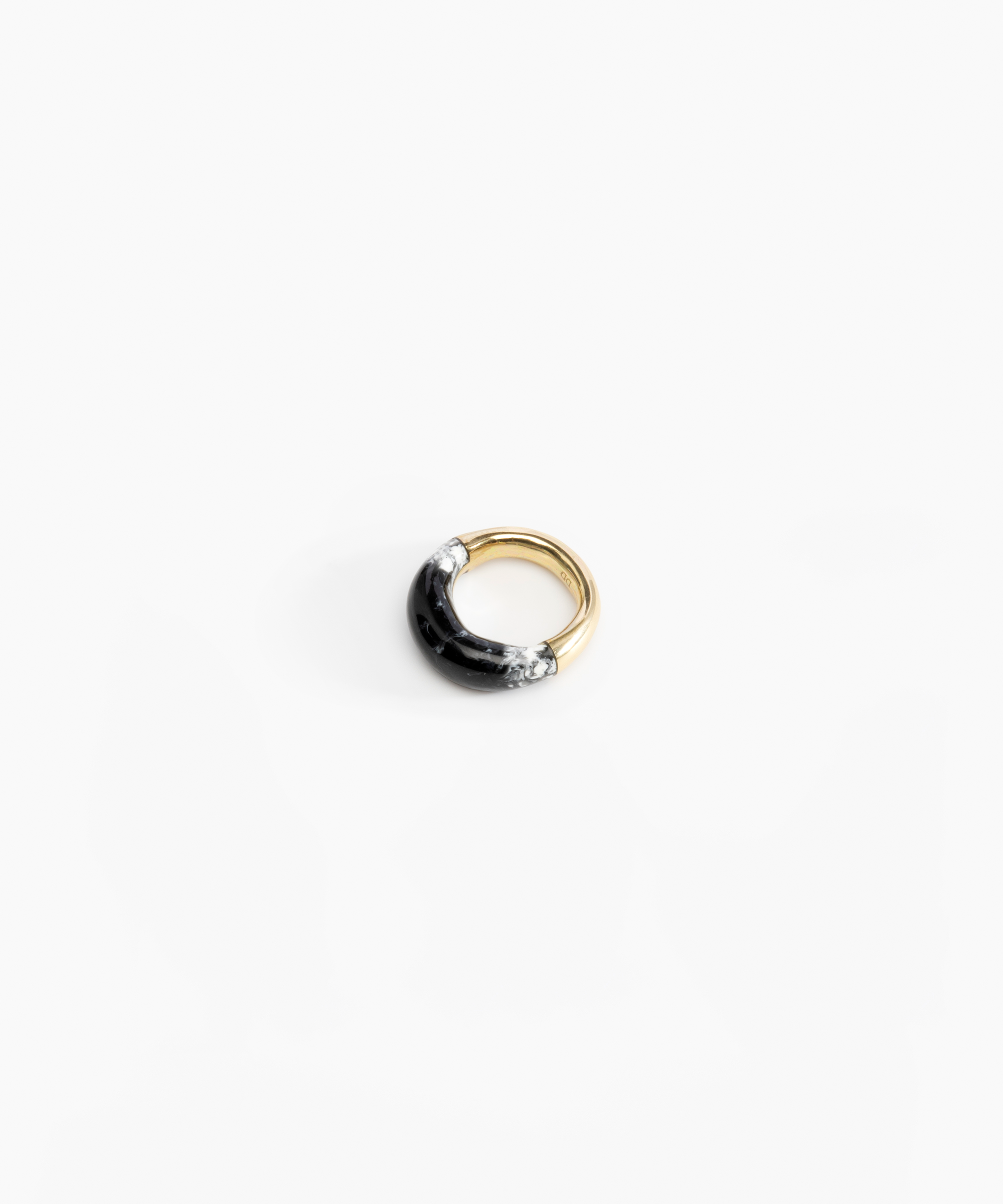 Dinosaur Designs Medium Horn Ring in Black Marble Colour resin with Nano-Coated Brass Material.