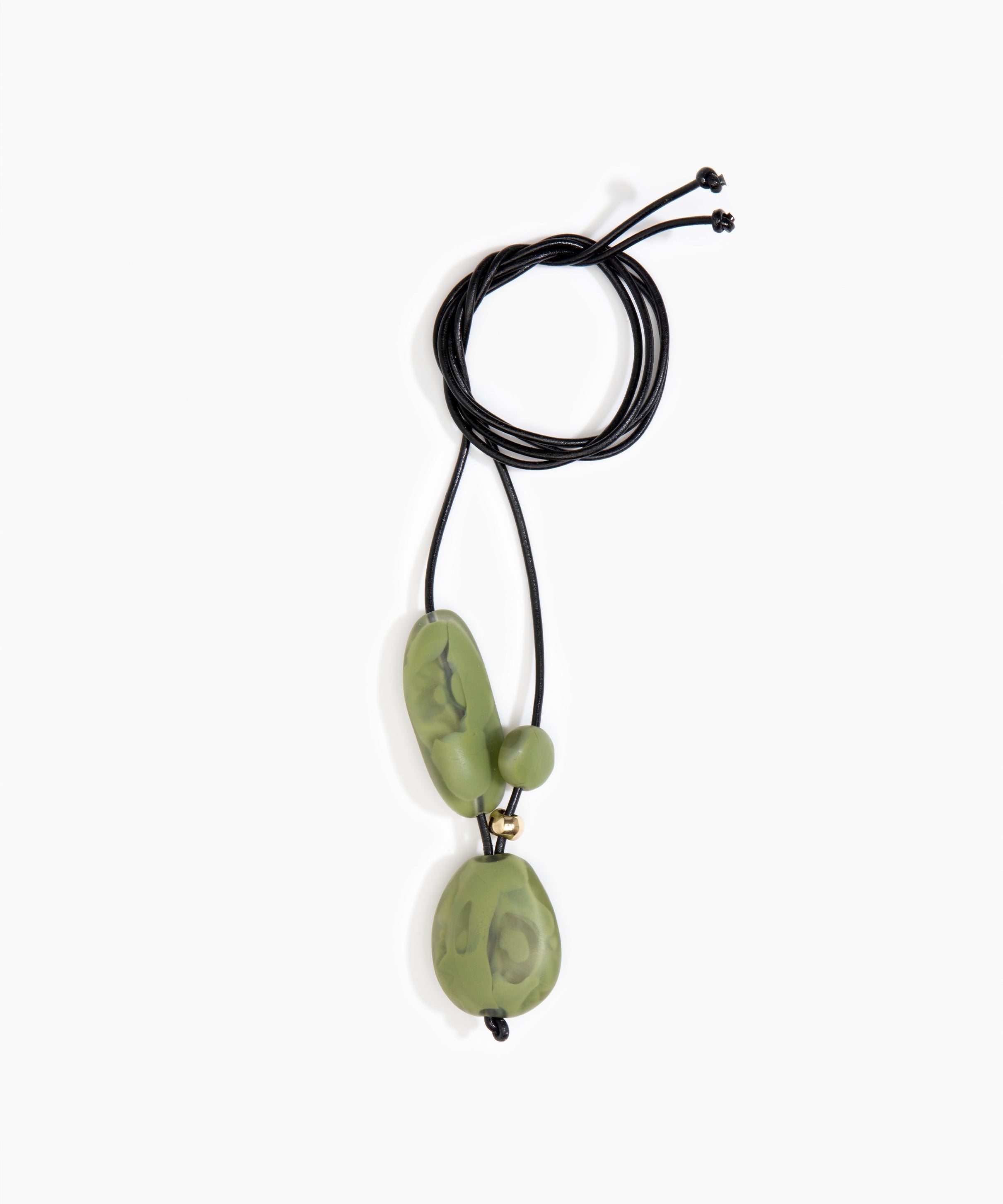 Dinosaur Designs Rock Cluster Pendant in Olive Colour resin with Nano-Coated Brass Bead Material.