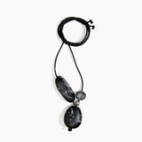 Dinosaur Designs Rock Cluster Pendant in Black Marble Colour resin with Nano-Coated Brass Bead Material.