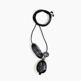 Dinosaur Designs Rock Cluster Pendant in Black Marble Colour resin with Nano-Coated Brass Bead Material.