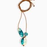 Dinosaur Designs Rock Cluster Pendant in Lagoon Colour resin with Nano-Coated Brass Bead Material..